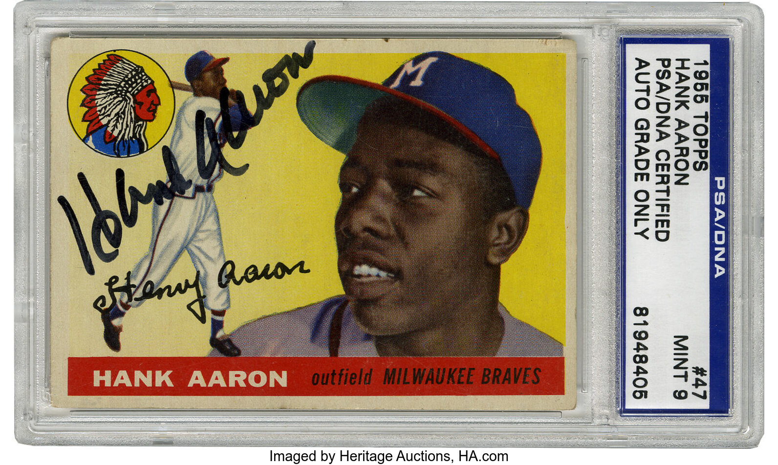 Sold at Auction: SIGNED HANK AARON BASEBALL CARD