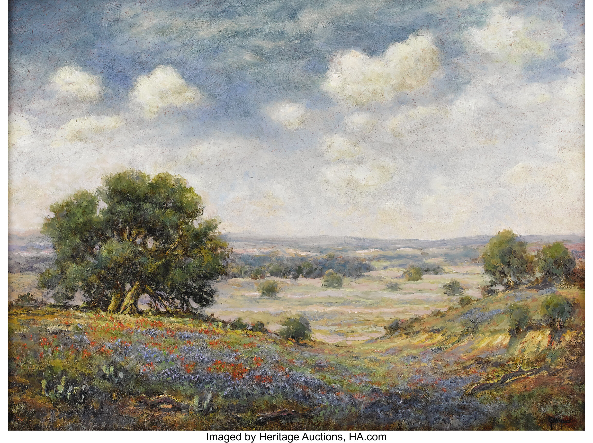 JERRY MALZAHN (b. 1946). Llano Basin Bluebonnets. Oil on masonite ...