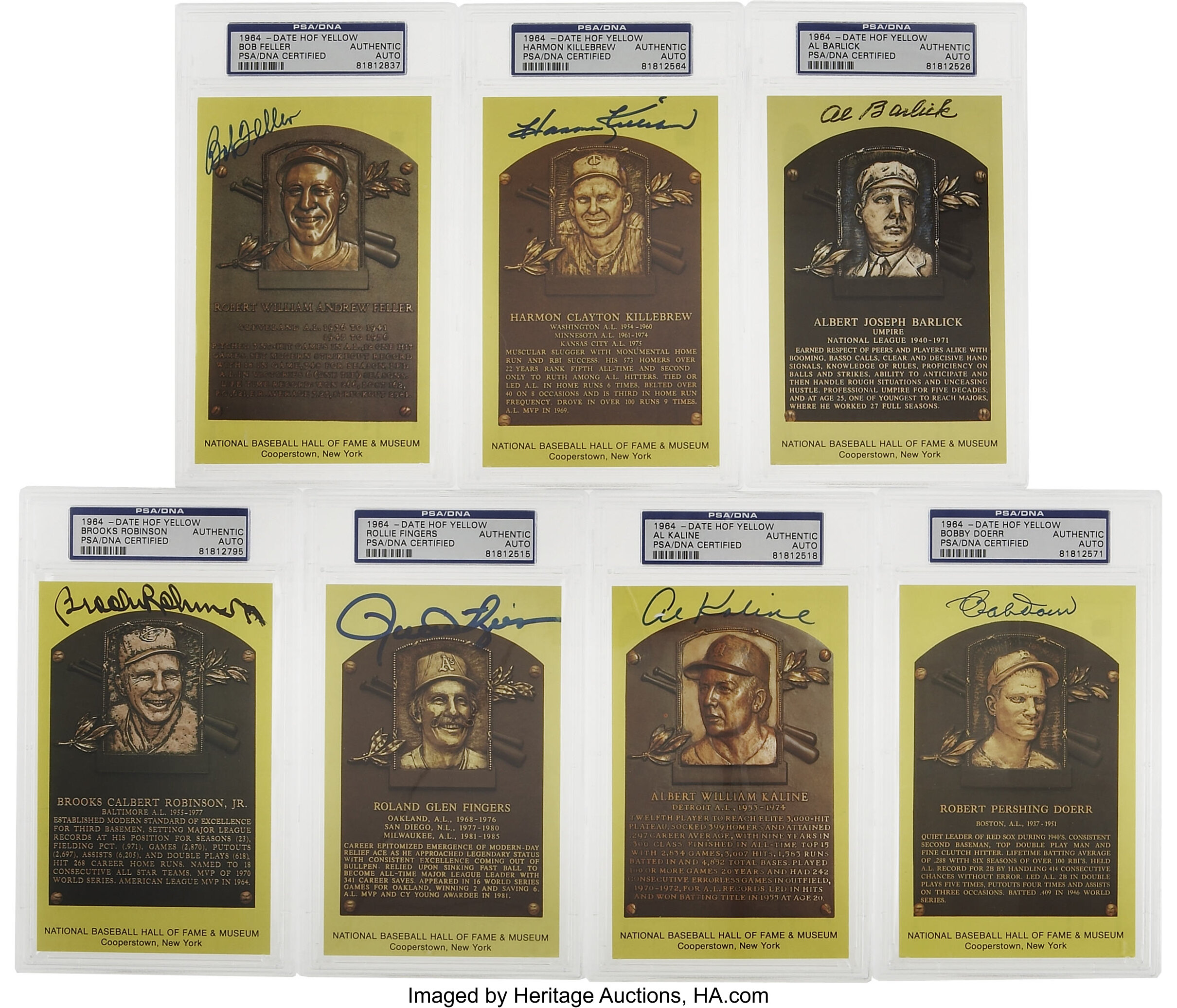 Signed Gold Hall Of Fame Plaques Psa-graded Group Lot Of 7. Seven 