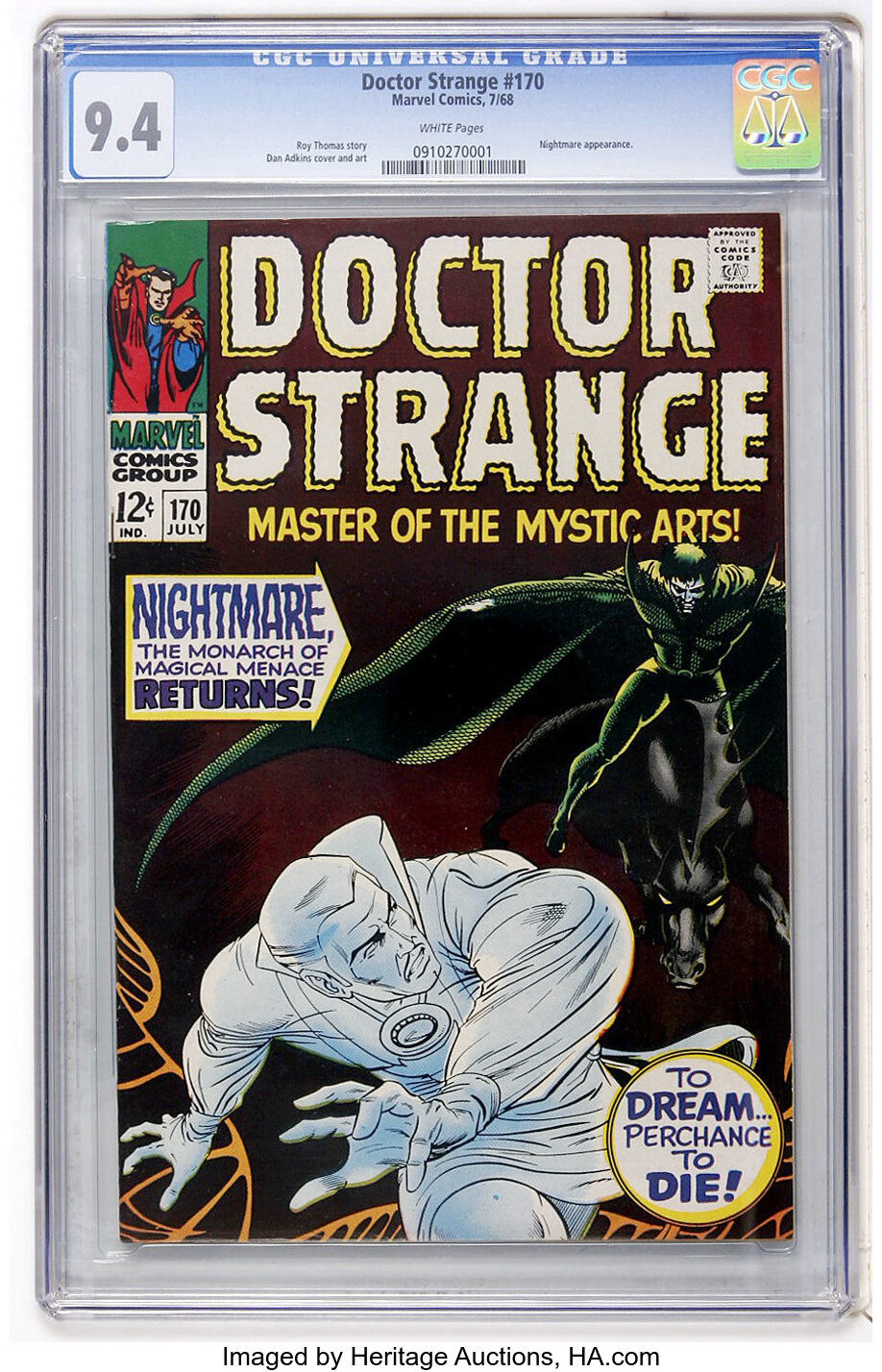 Doctor Strange 170 Marvel 1968 Cgc Nm 9 4 White Pages Lot 75210 Heritage Auctions