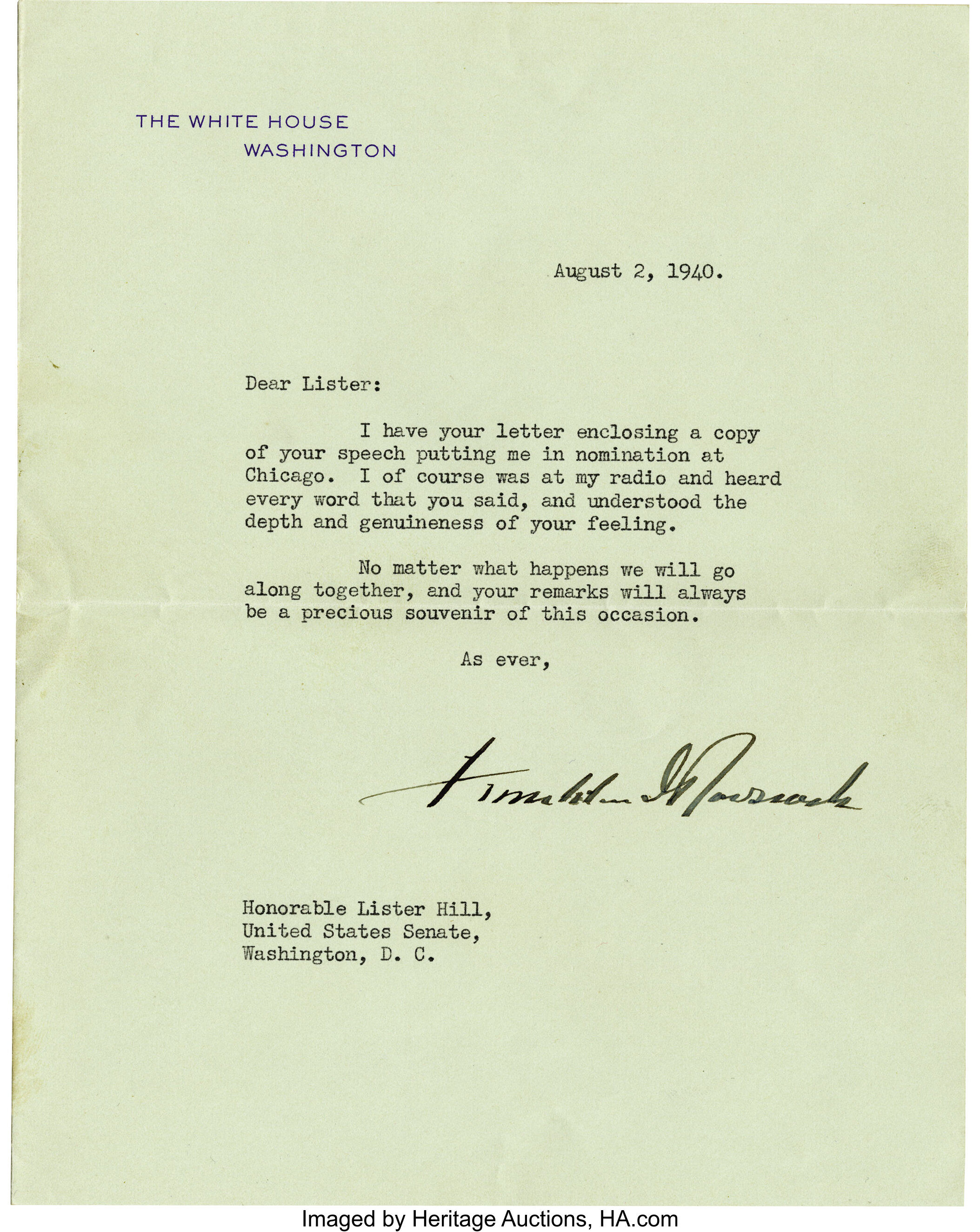 Franklin D. Roosevelt: Typed Letter Signed as President.... | Lot