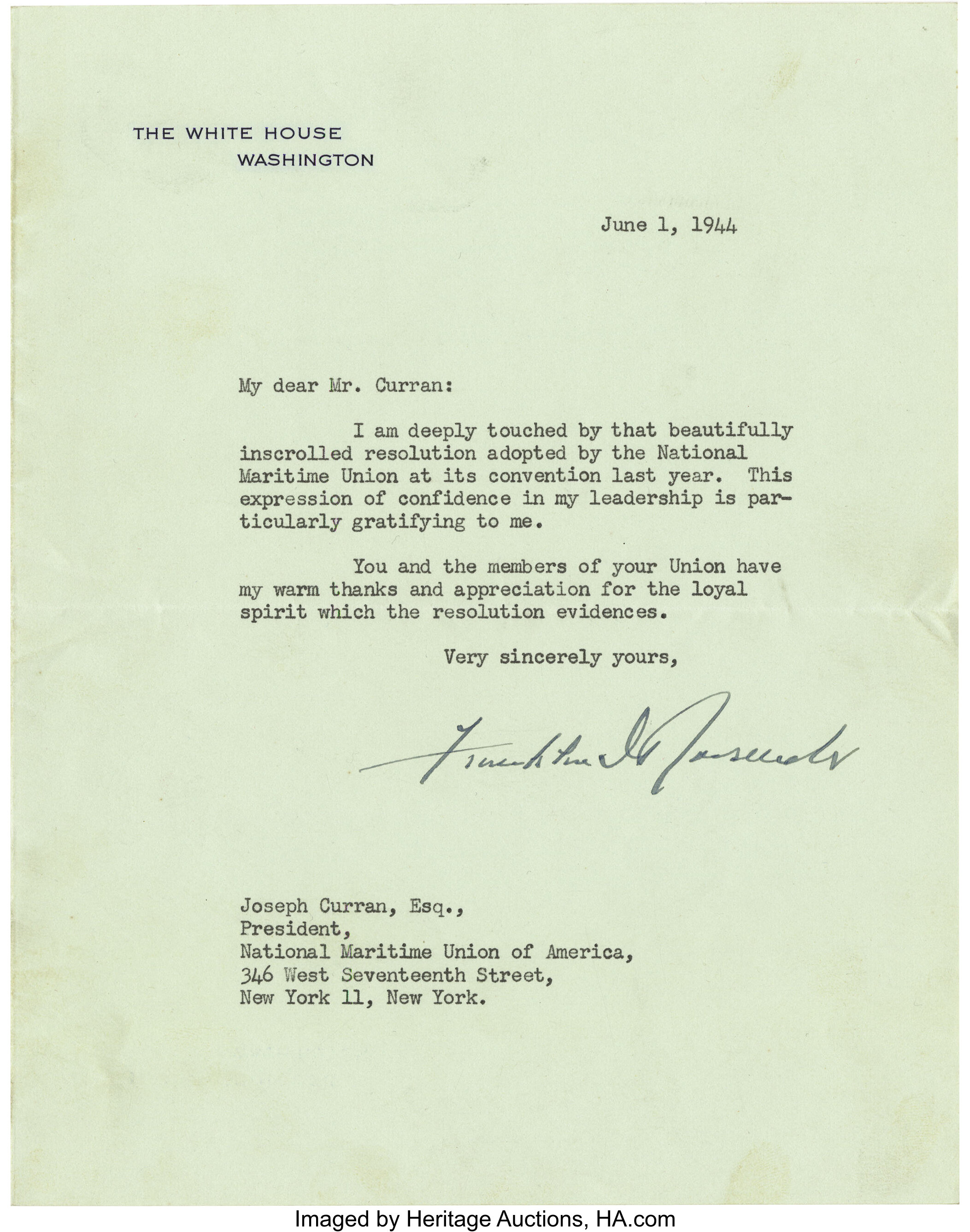 Franklin D Roosevelt Typed Letter Signed As President Lot 53186 Heritage Auctions