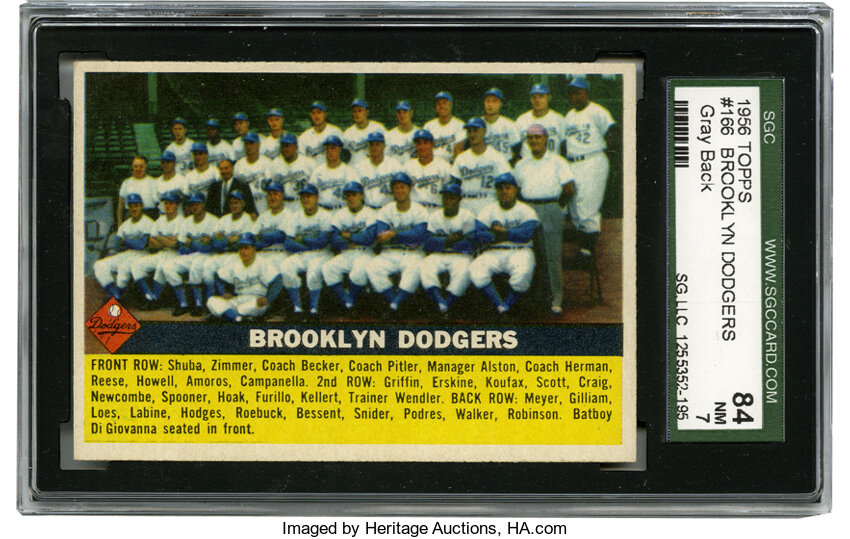 Lot Detail - 1956 TOPPS #166 BROOKLYN DODGERS TEAM NM-MT PSA 8