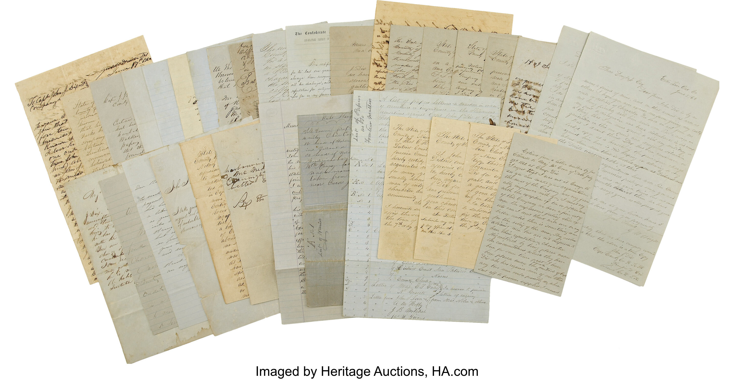 Texas Ranger Captain John J. Dix Horse Theft Archive, 1862. ... | Lot ...