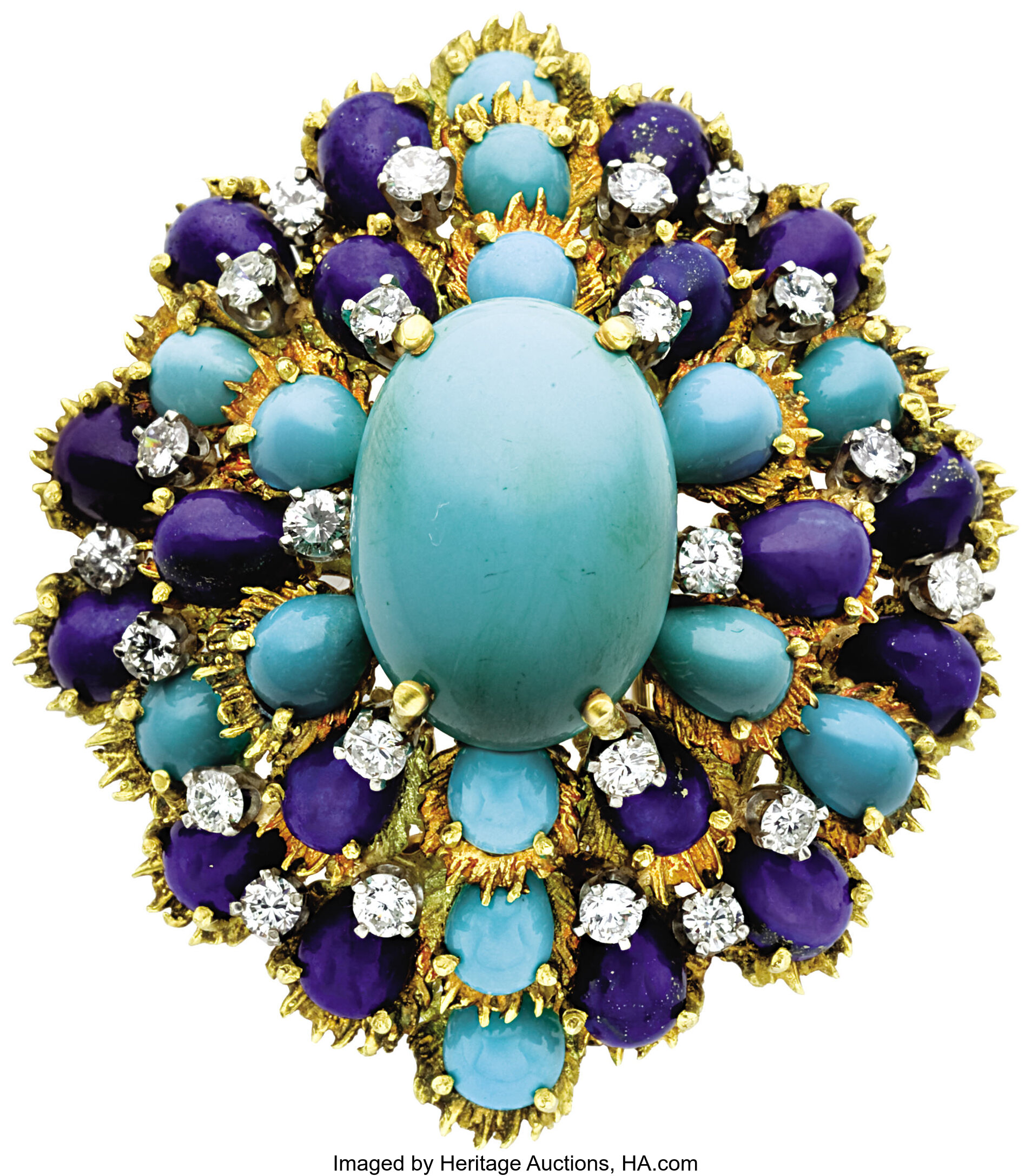 Turquoise, Diamond, Lapis Lazuli, Gold Clip-Brooch, circa 1960 ...