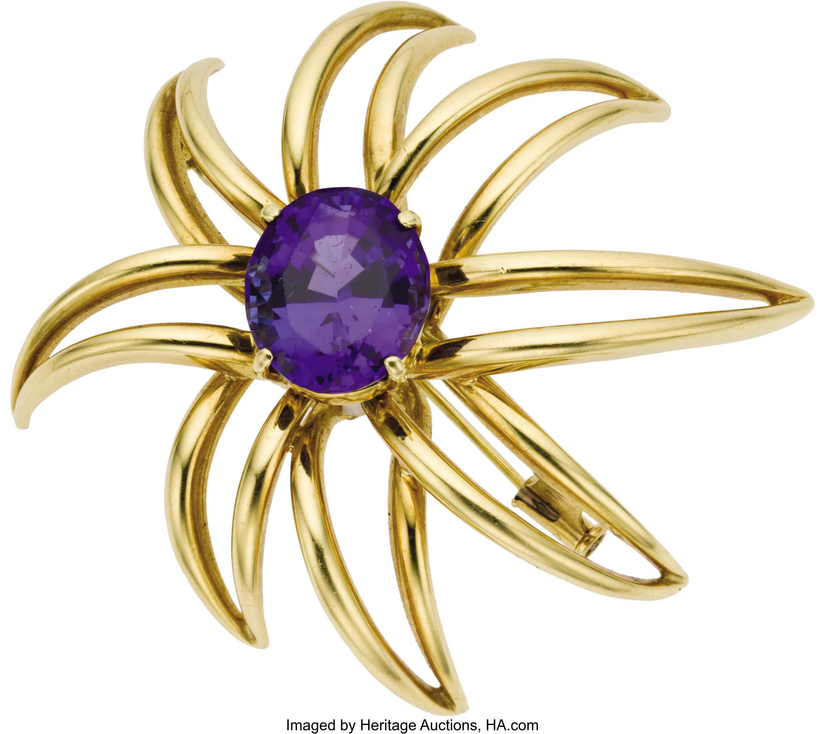 Estate Yellow Gold Fireworks Diamond Brooch