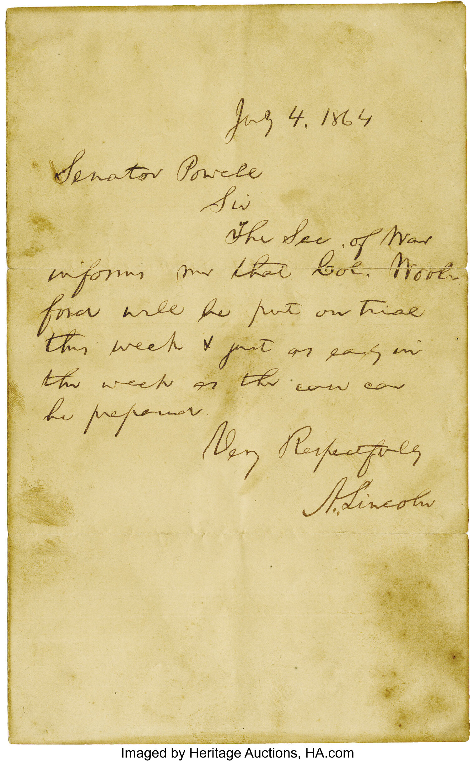 Abraham Lincoln Autograph Letter Signed ... Autographs U.S. | Lot ...