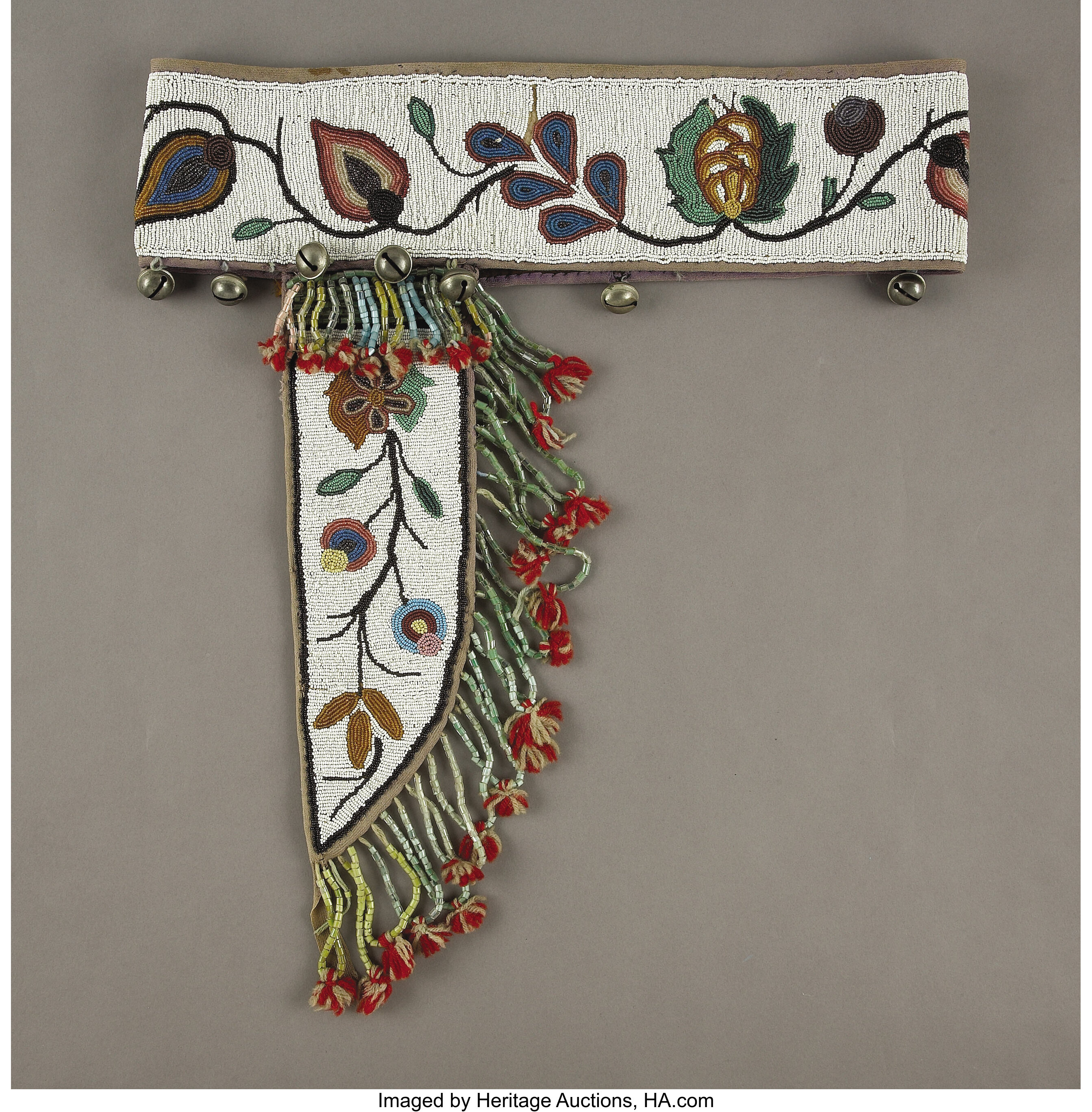 A CHIPPEWA BEADED CLOTH KNIFE SHEATH AND BELT. c. 1900... Other | Lot ...
