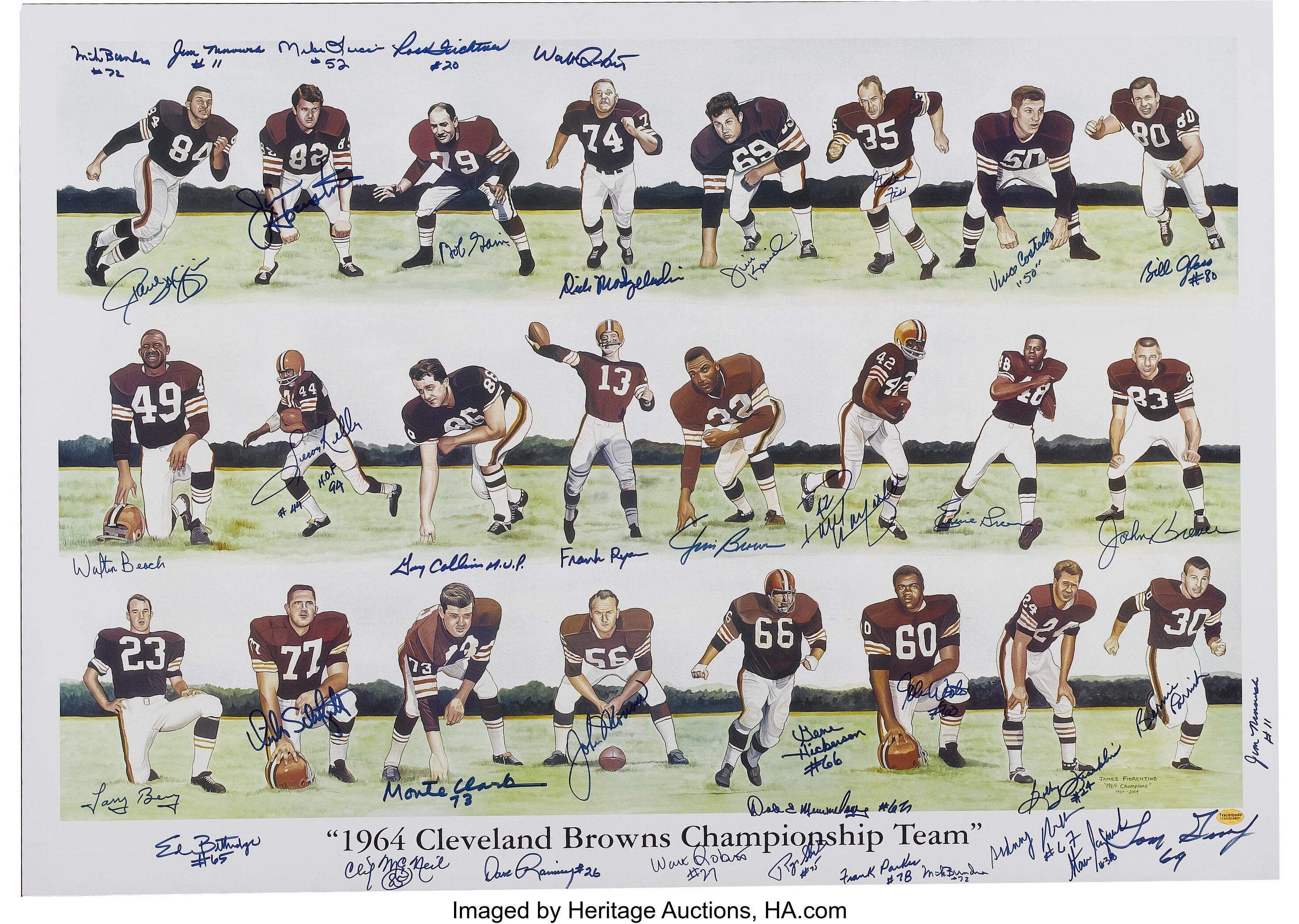 1964 NFL Championship Game Multi Signed Cleveland Browns Unframed 27×32  Lithograph Print-12 Signatures – Radtke Sports