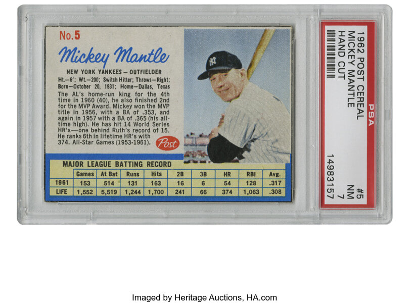 1962 Post Cereal Mickey Mantle (Hand Cut)