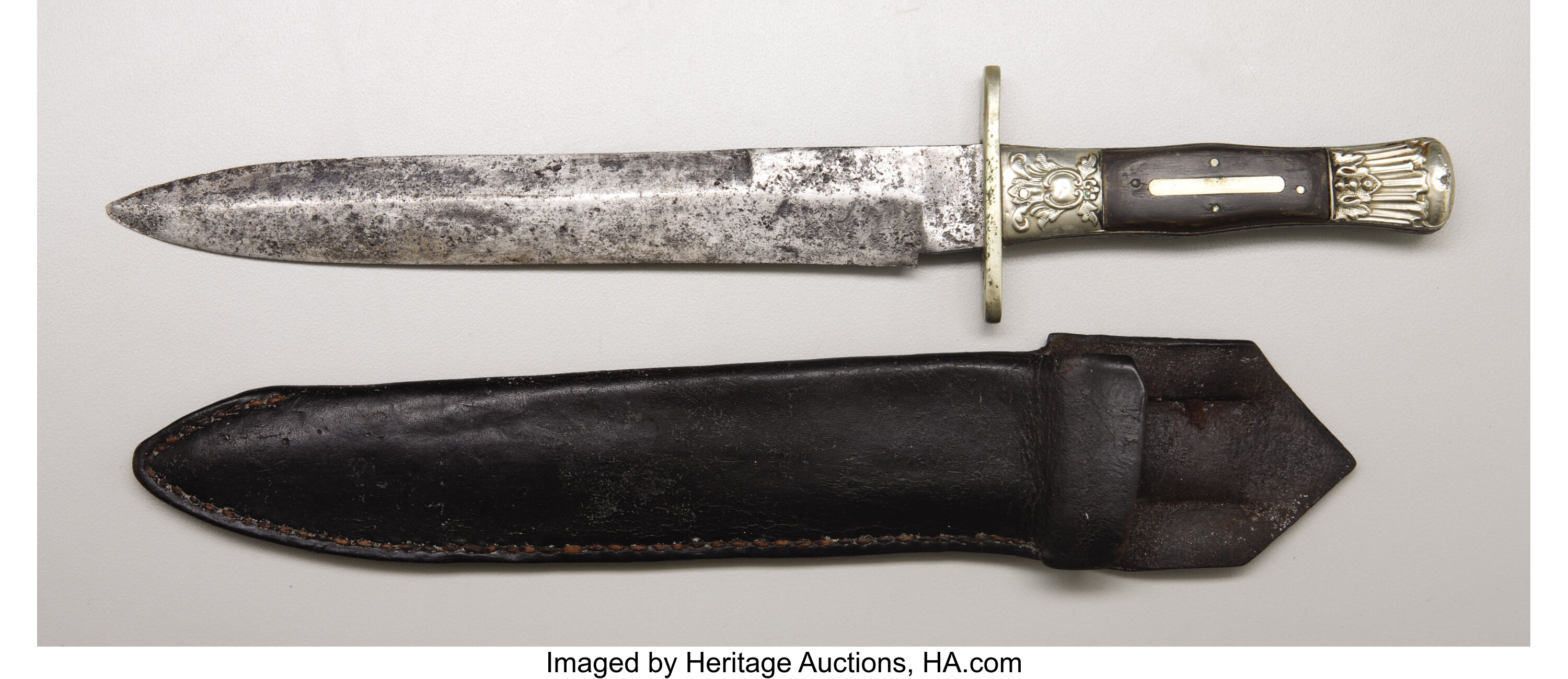 Sold at Auction: Handmade Mexican Bowie Knife W/ Leather Sheath