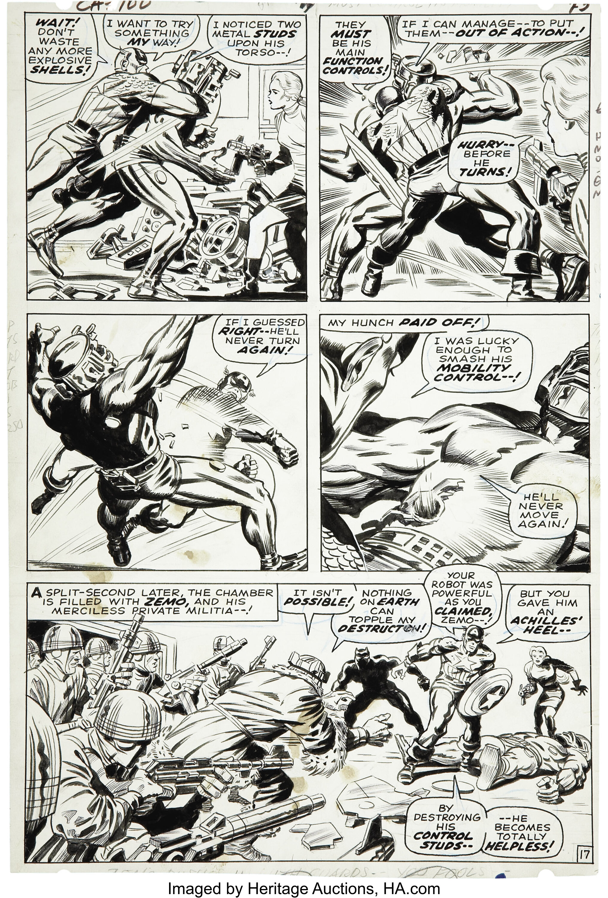 Jack Kirby and Syd Shores Captain America #100 page 17 Original Art ...