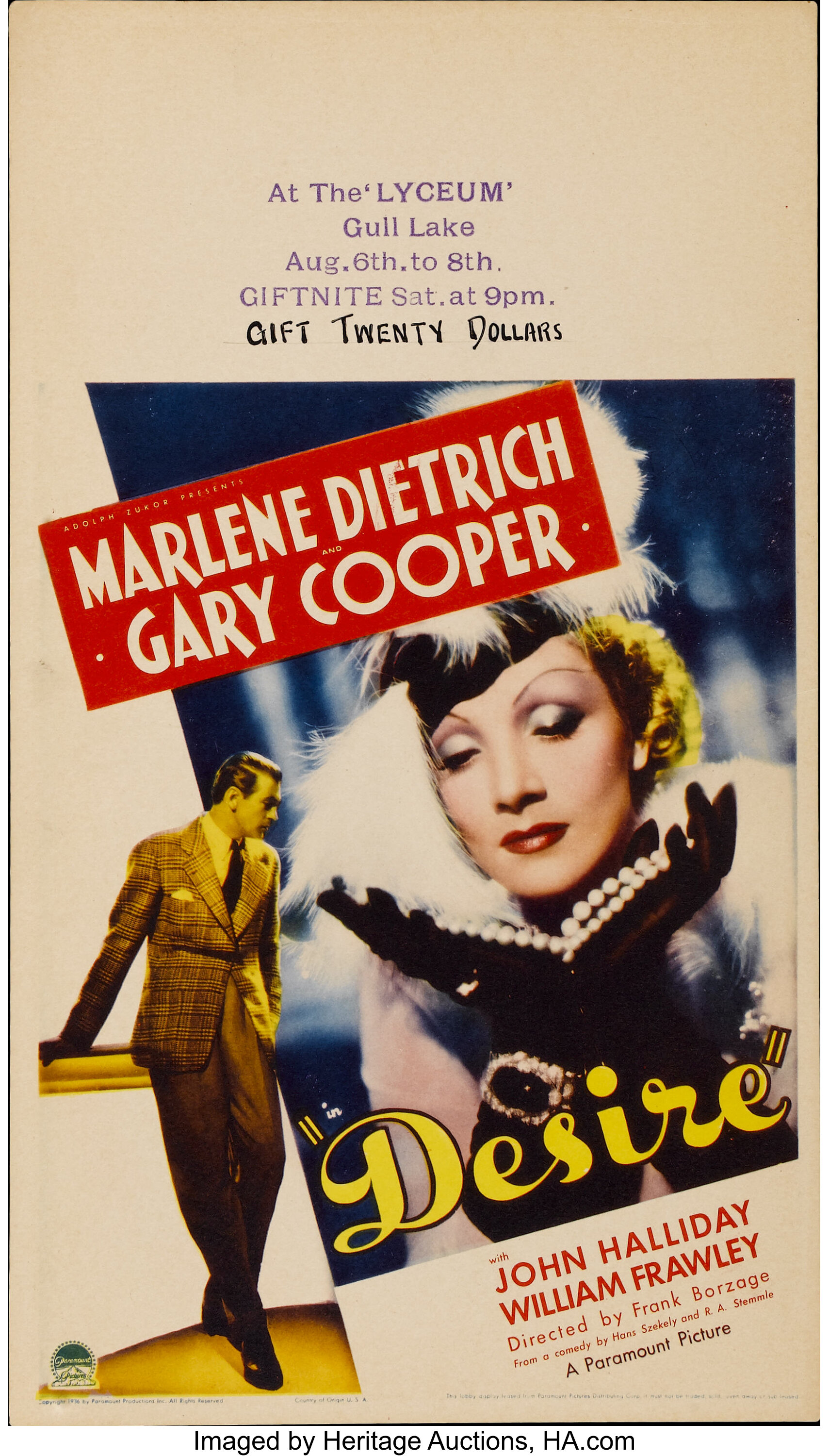 Desire (Paramount, 1936). Midget Window Card (8