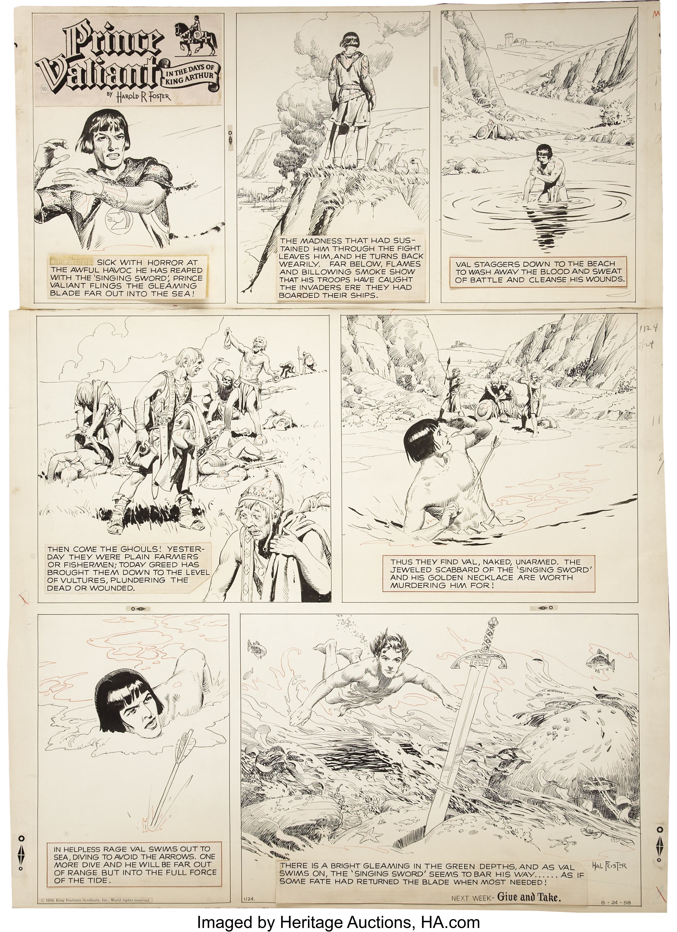 Hal Foster Prince Valiant Sunday Comic Strip #1124 Original Art