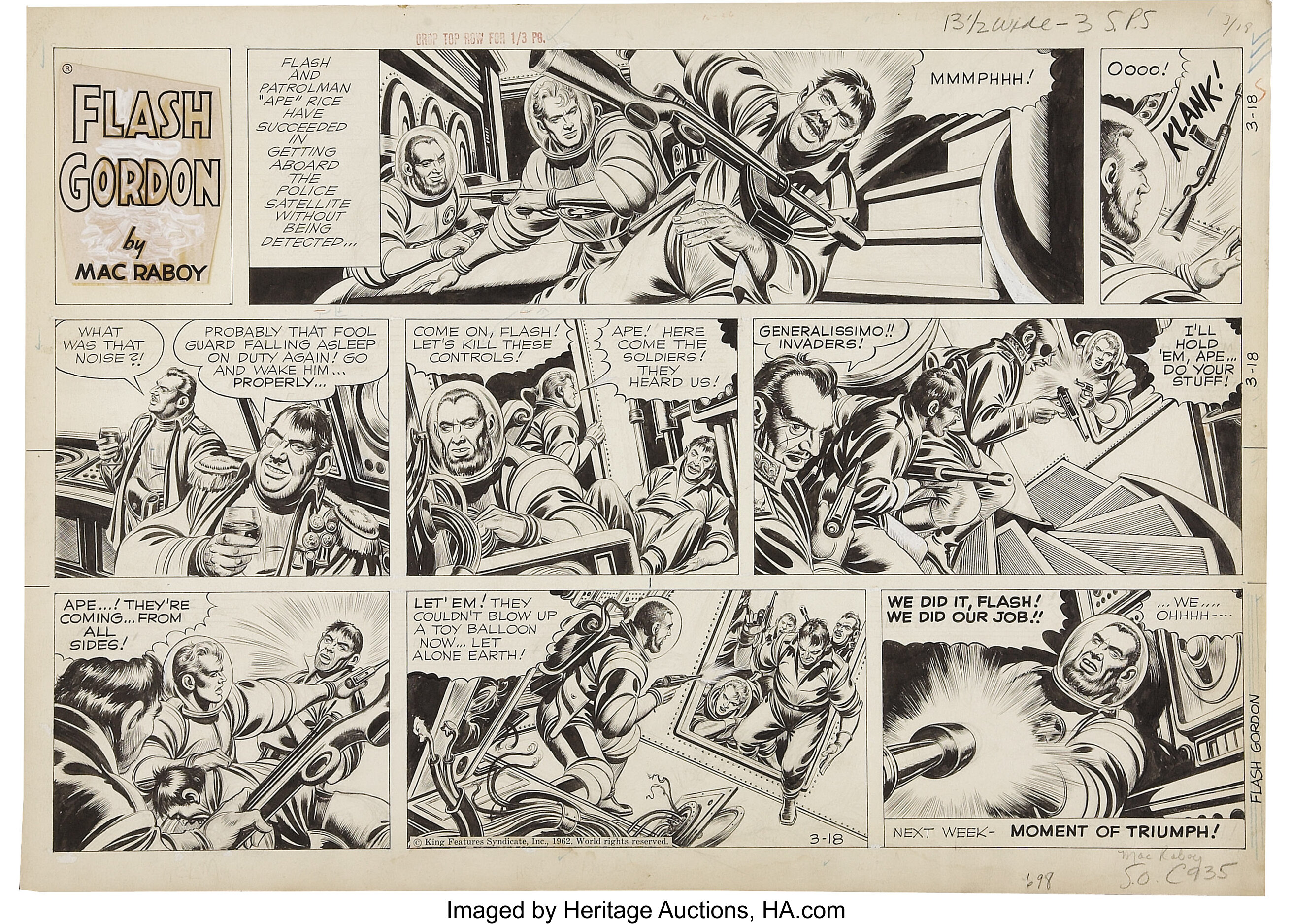Mac Raboy Flash Gordon Sunday Comic Strip Original Art, dated | Lot ...