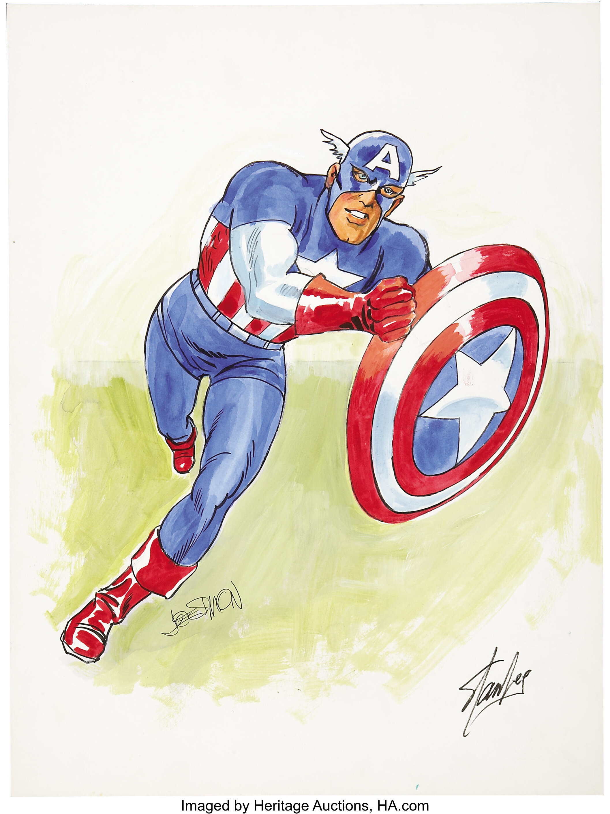 Joe Simon - Captain America Painting Original Art (circa 1980 ...