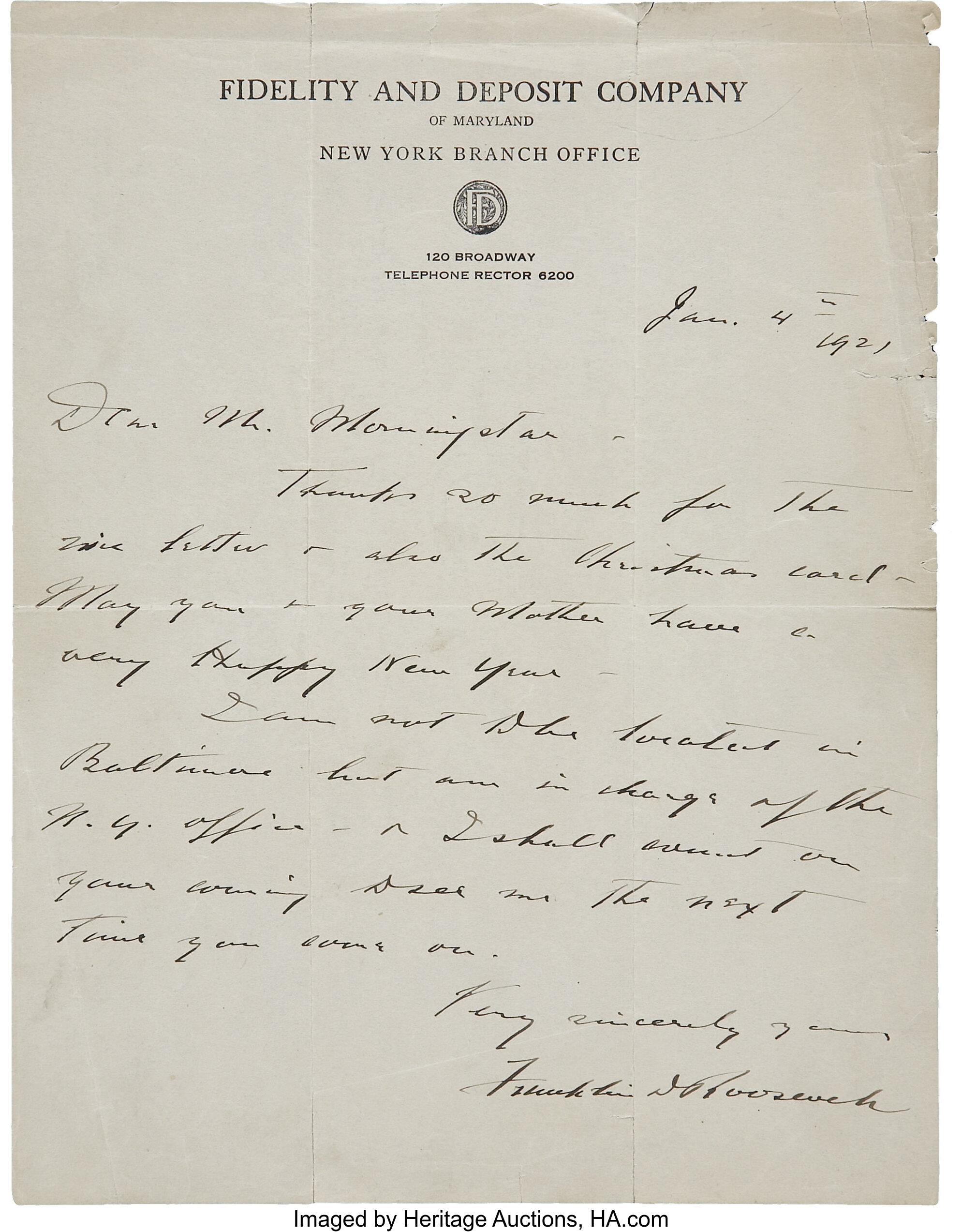 Franklin D Roosevelt Autograph Letter Signed As Vice President Of Lot 39020 Heritage Auctions