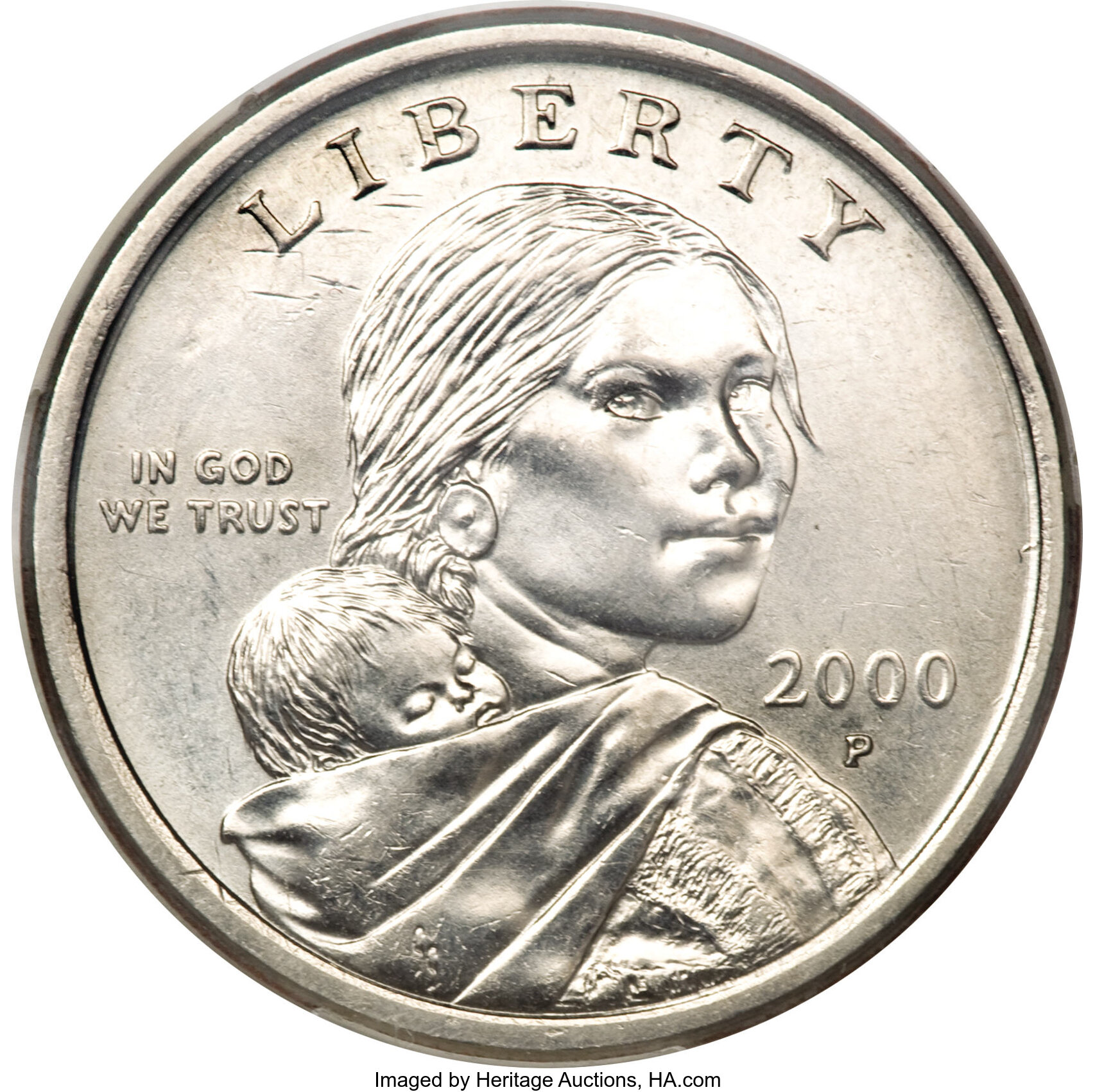 2000 P 1 Sacagawea Struck on a Susan B. Anthony Planchet AU58