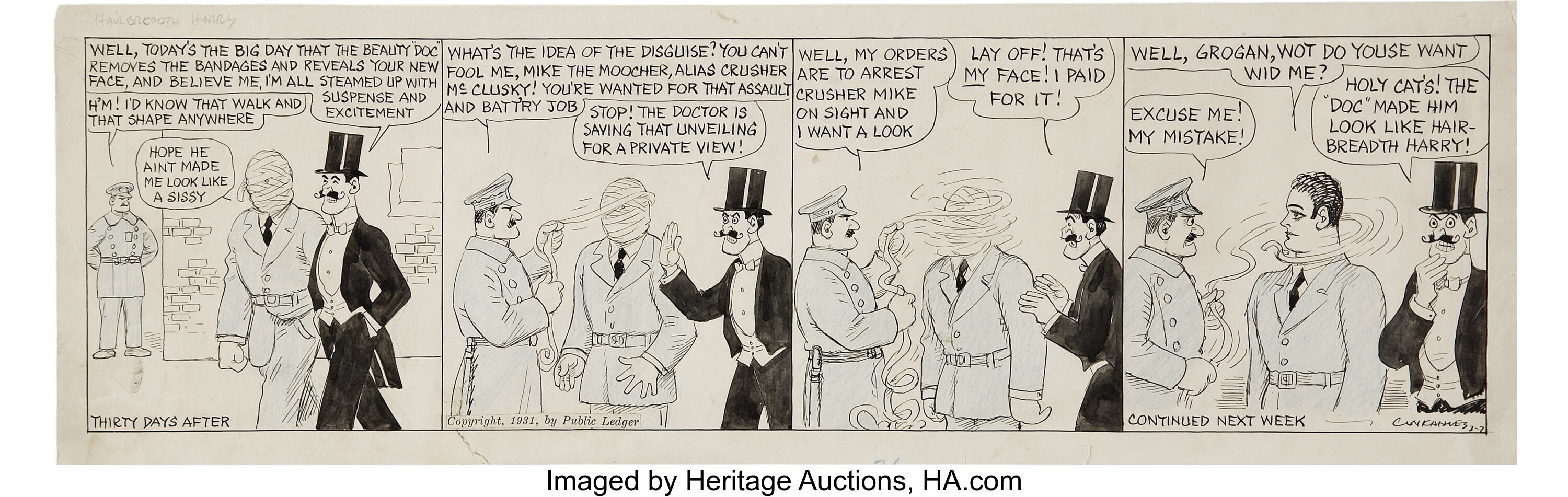 C W Kahles Hairbreadth Harry Daily Comic Strip Original Art Lot Heritage Auctions