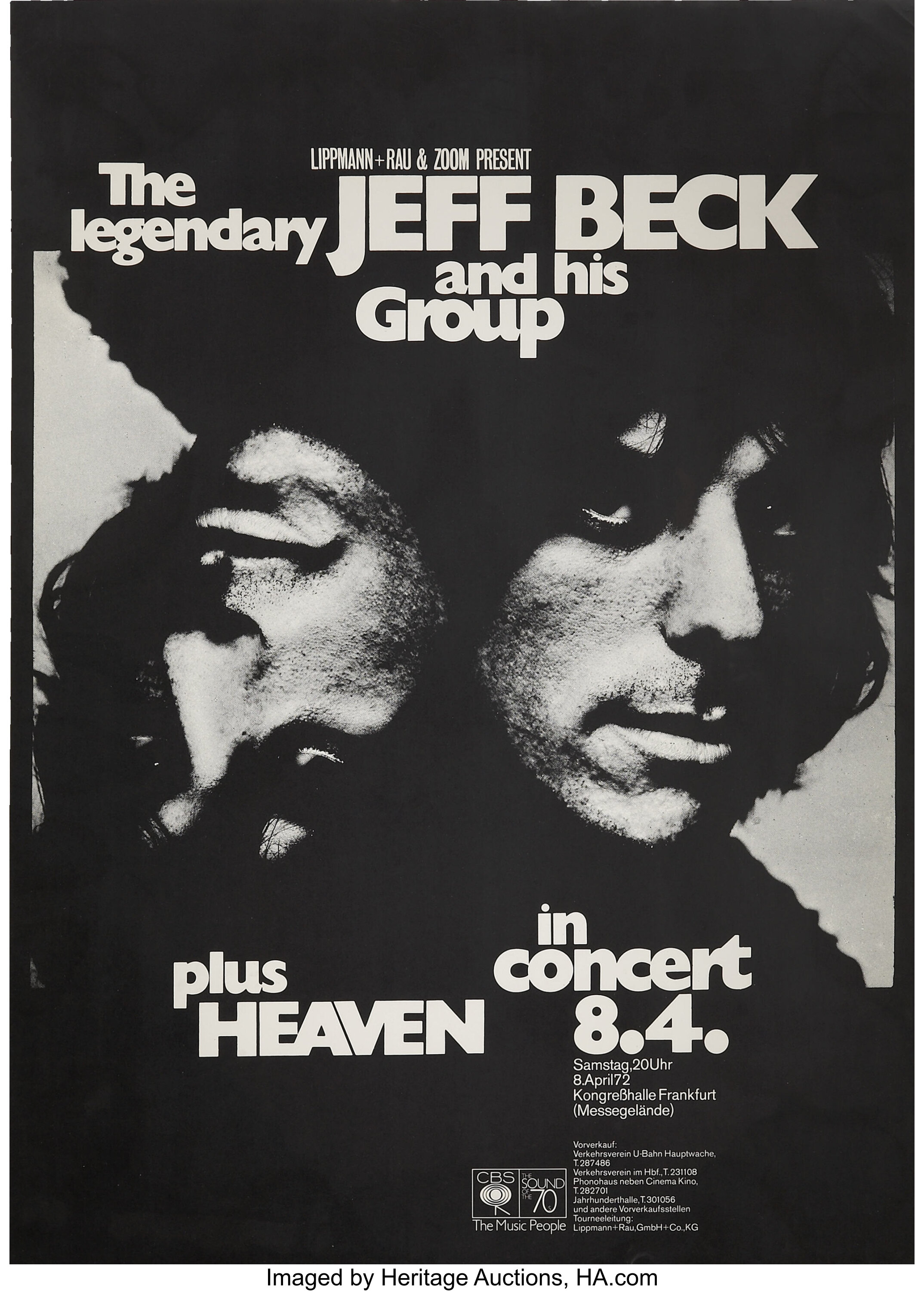 Jeff Beck Group Frankfort Germany Concert Poster (1972). 23.5