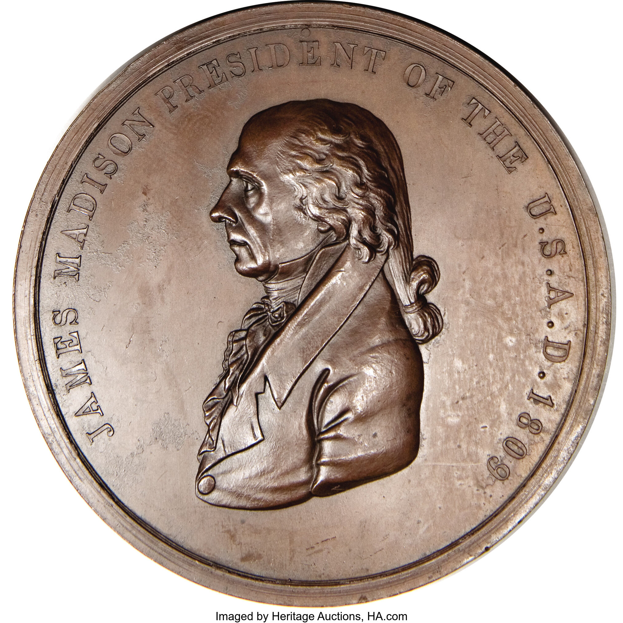 1809 James Madison Indian Peace Medal, Julian-IP-6, Second Size, | Lot ...