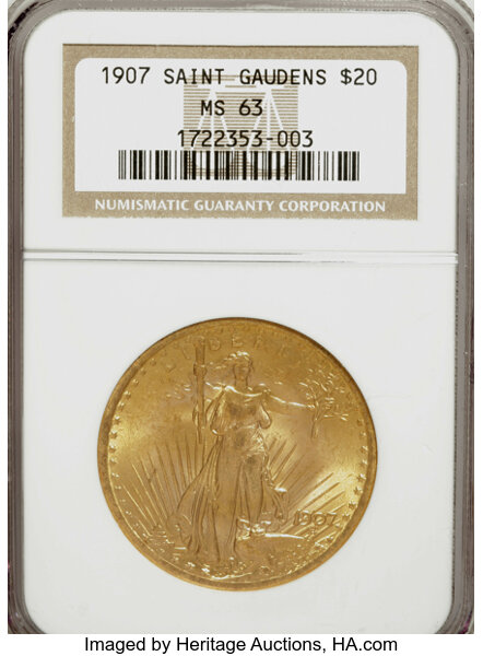 1907 20 Arabic Numerals Ms63 Ngc Saint Gaudens Double