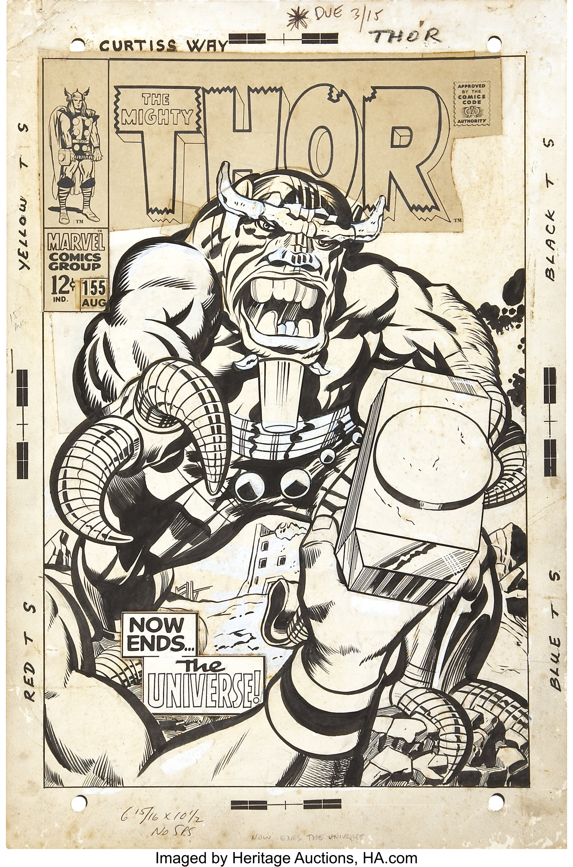 Jack Kirby and Vince Colletta Thor #155 Mangog Cover Original Art | Lot ...