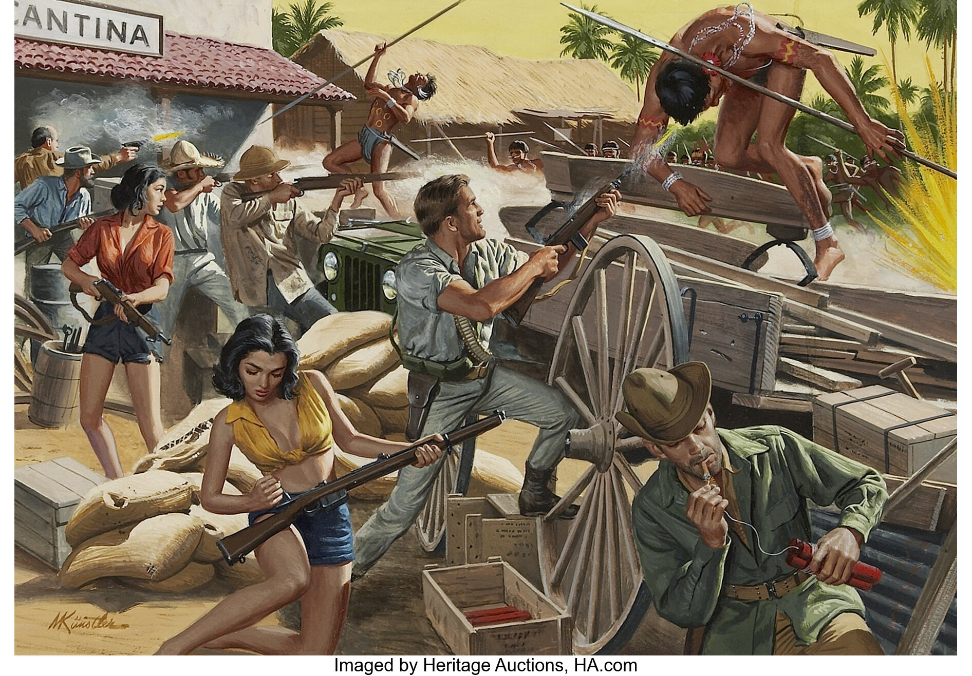 Mort Kunstler American B 1931 Holding Them Off At The Cantina Lot Heritage Auctions