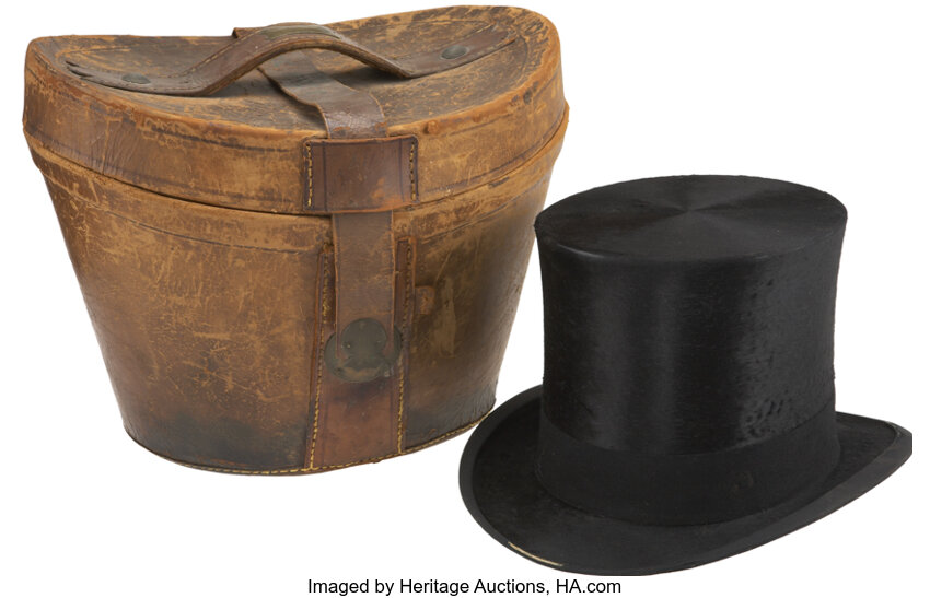 Victorian (1870) Men's Beaver Hair Top Hat with Leather Travel Luggage Case.  — Extreme Antique Hunters