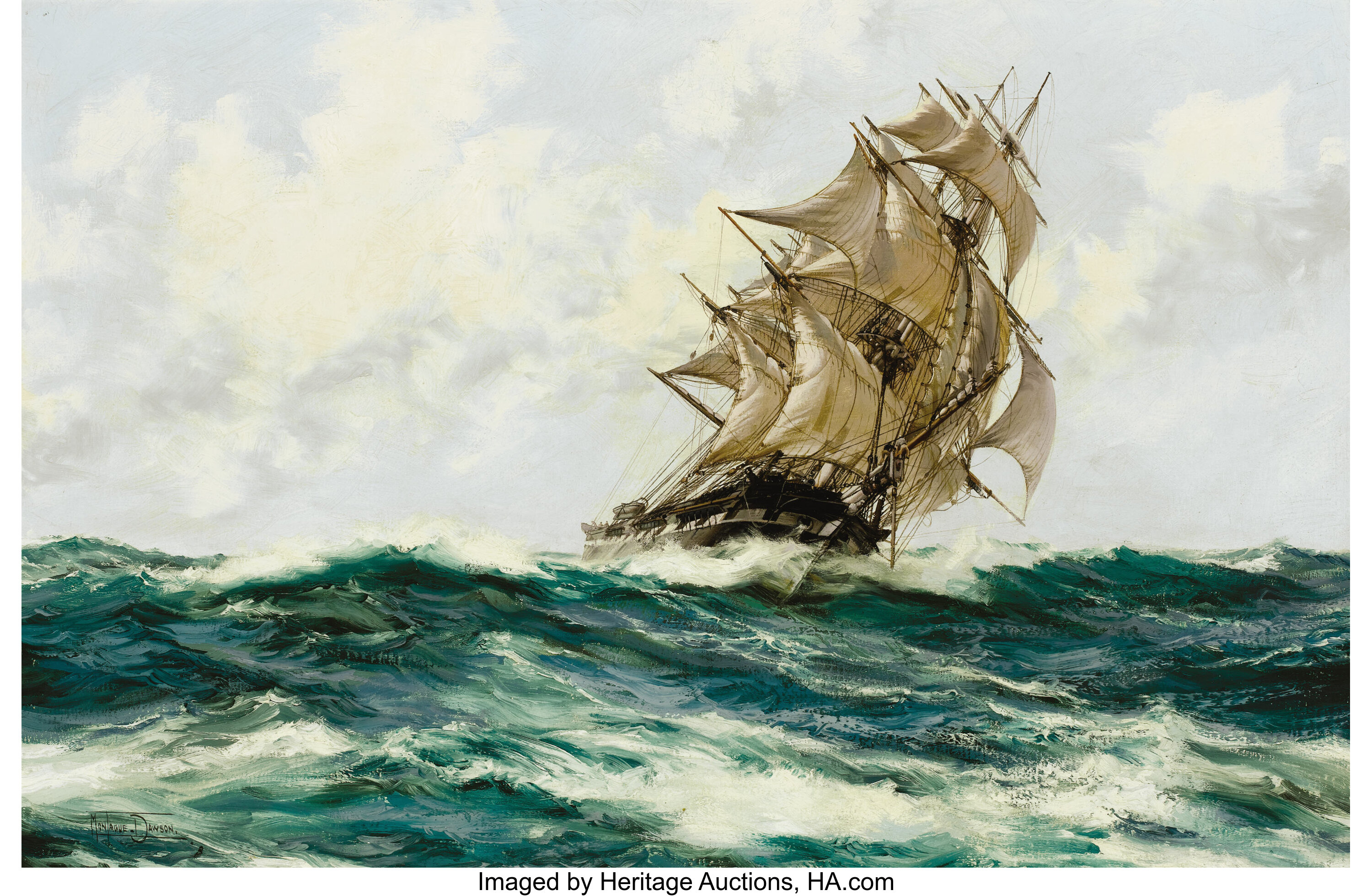 Sold at Auction: Montague Dawson, Montague Dawson, (British, 1890-1973),  The Rising Wind, color lithograph, 36 x 24