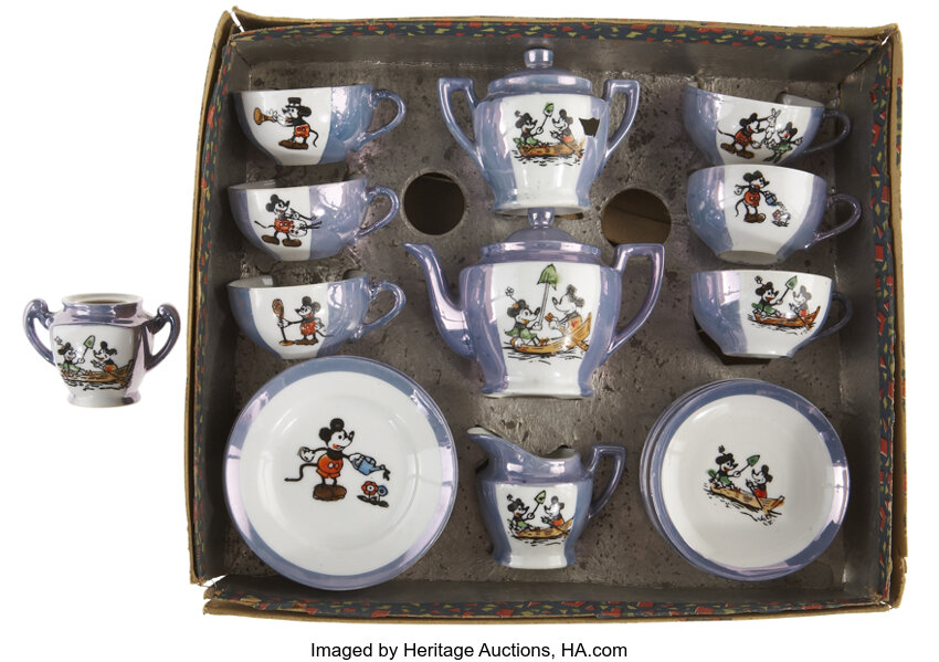 VINTAGE 1933 MICKEY MOUSE Ceramic Tea Set 17 piece NIFTY TOY