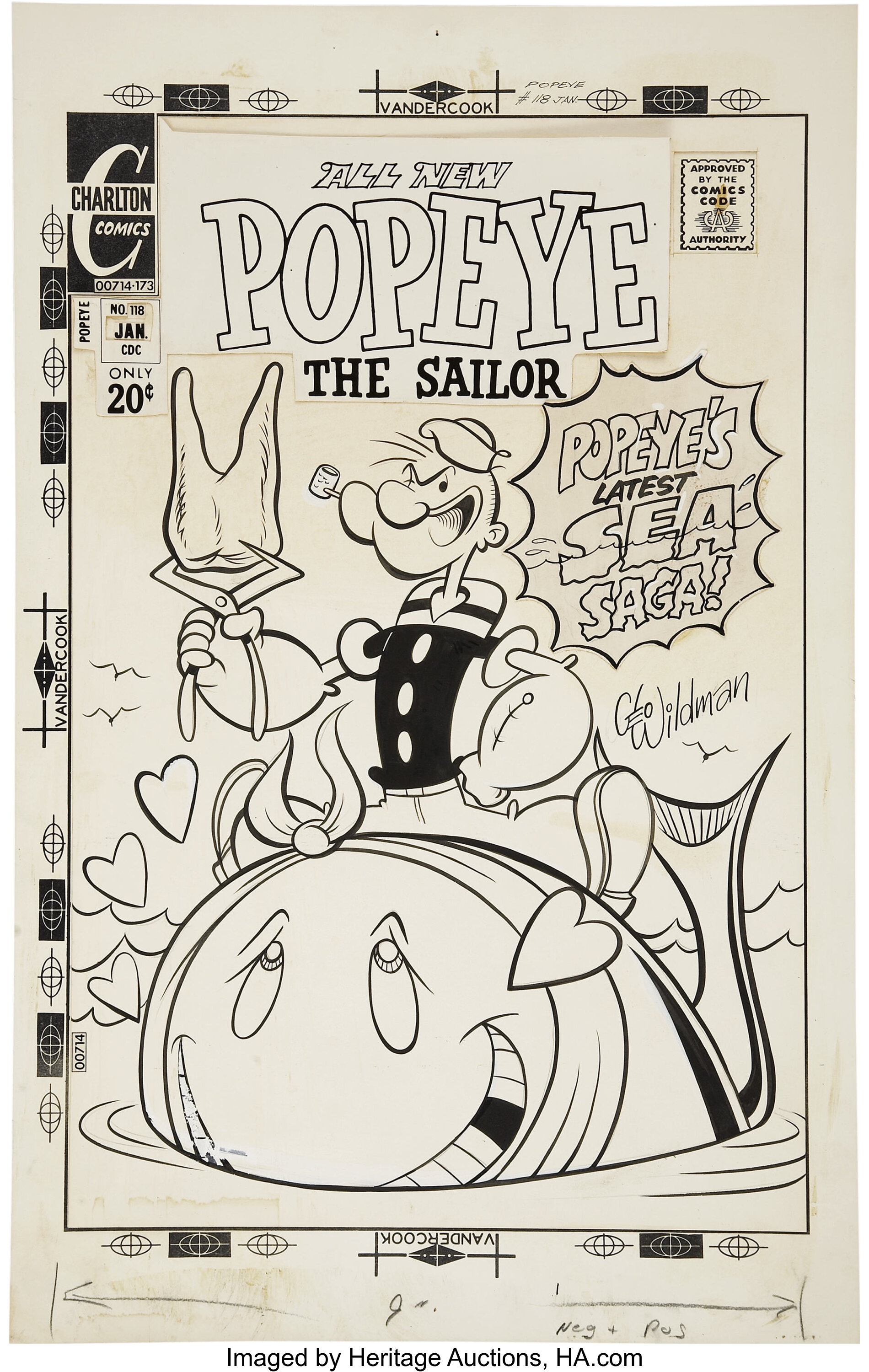 George Wildman Popeye #118 Cover Original Art (Charlton, 1973 ...