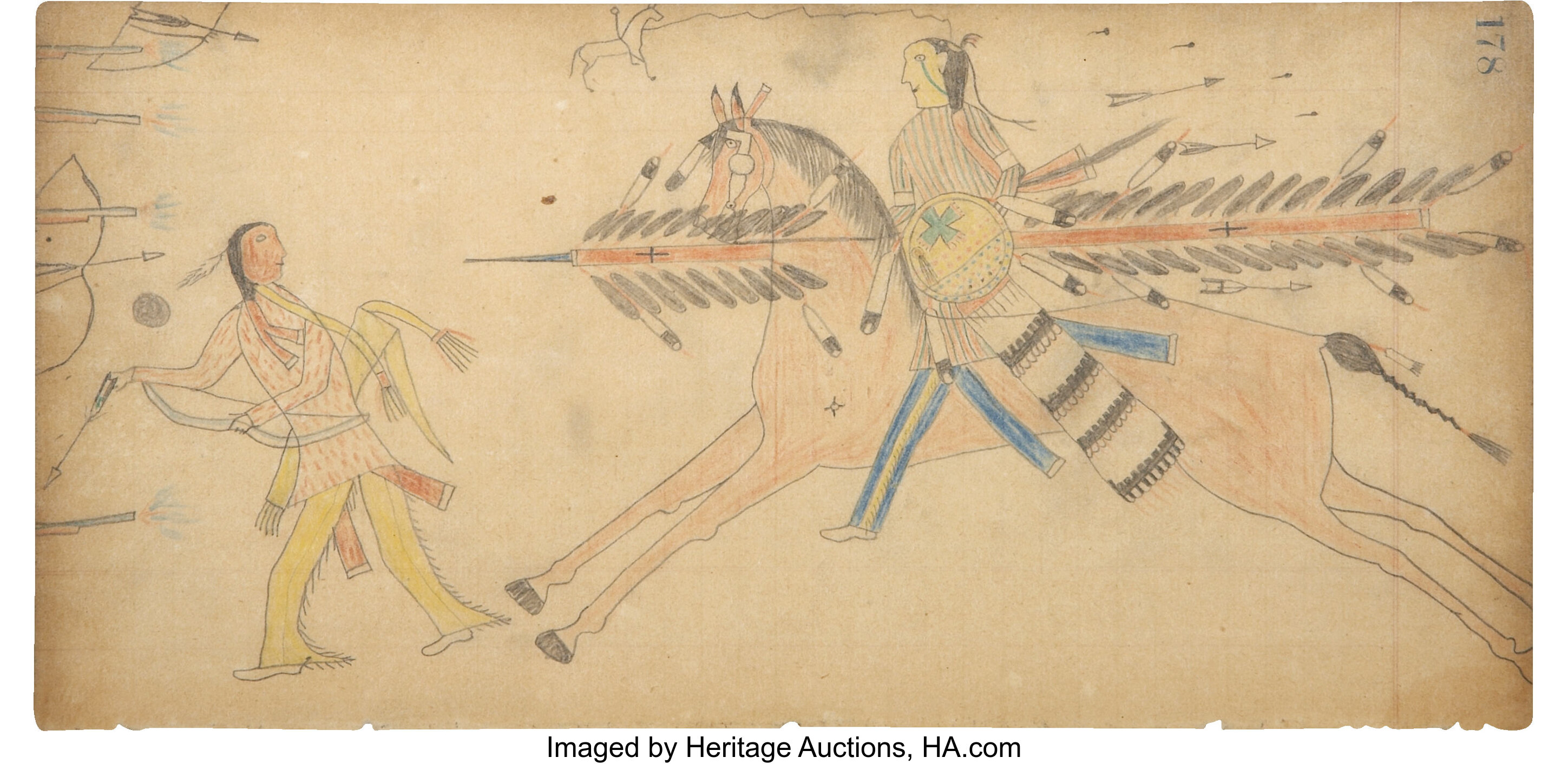 AN ARAPAHO LEDGER DRAWING. Attributed to Frank Henderson. c. | Lot ...