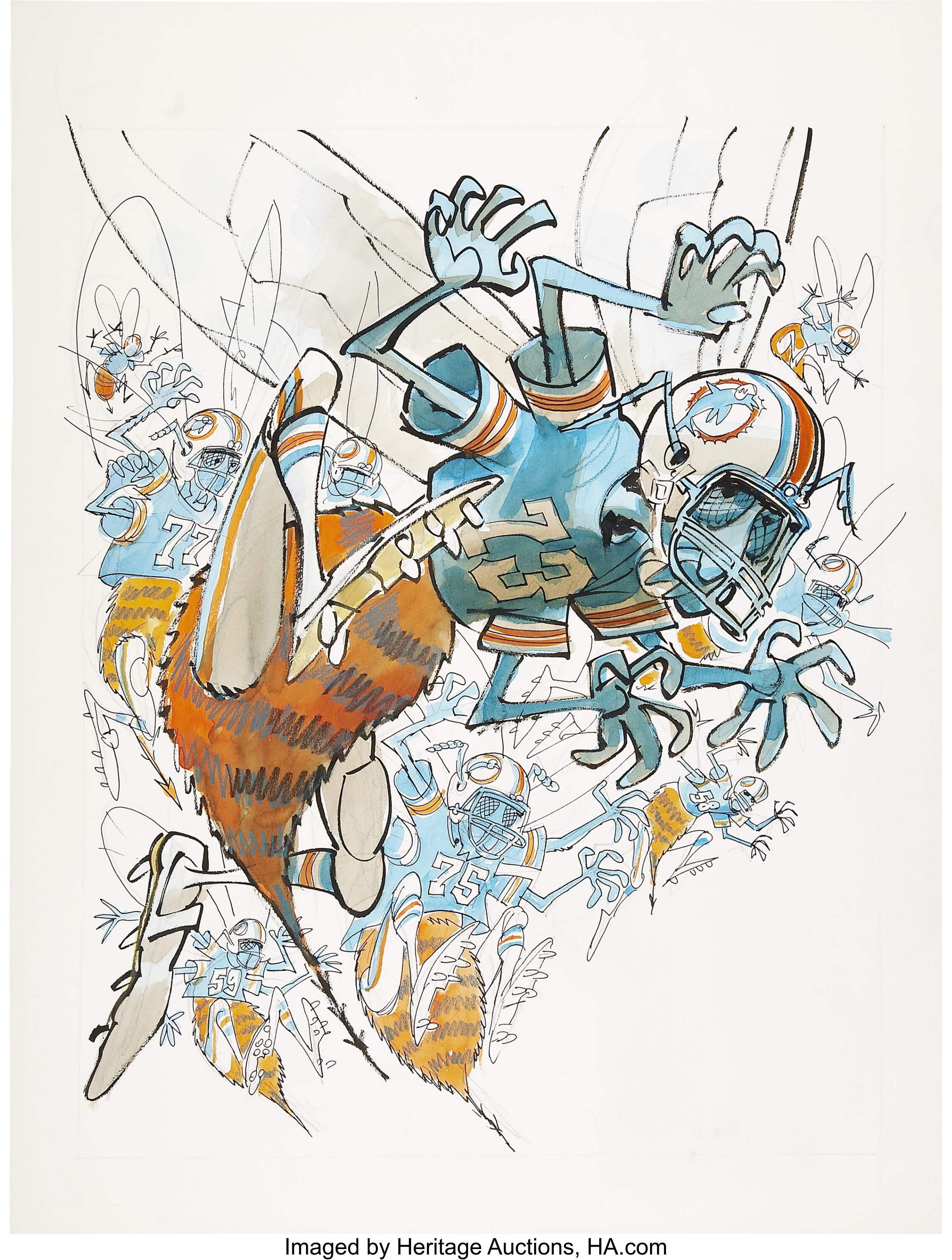 Jack Davis Miami Dolphins Killer B's Cartoon Illustration