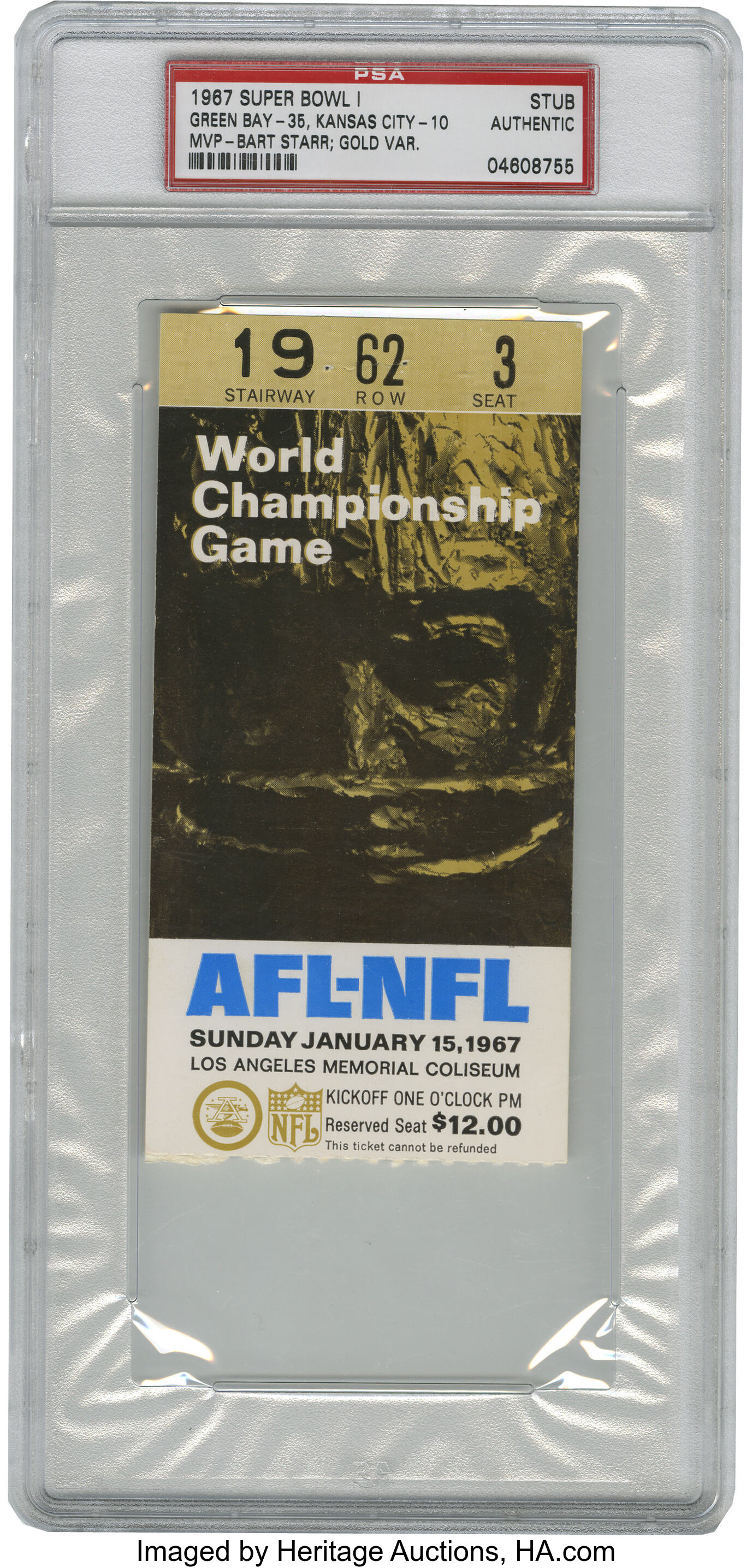 Lot Detail - 1967 Super Bowl 1 Full Ticket, Gold Variation - PSA NM 7