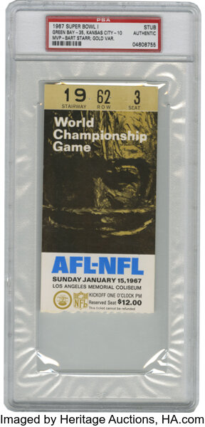 1967 SUPER BOWL I 1 TICKET GREEN BAY PACKERS PSA 1.5 GOLD