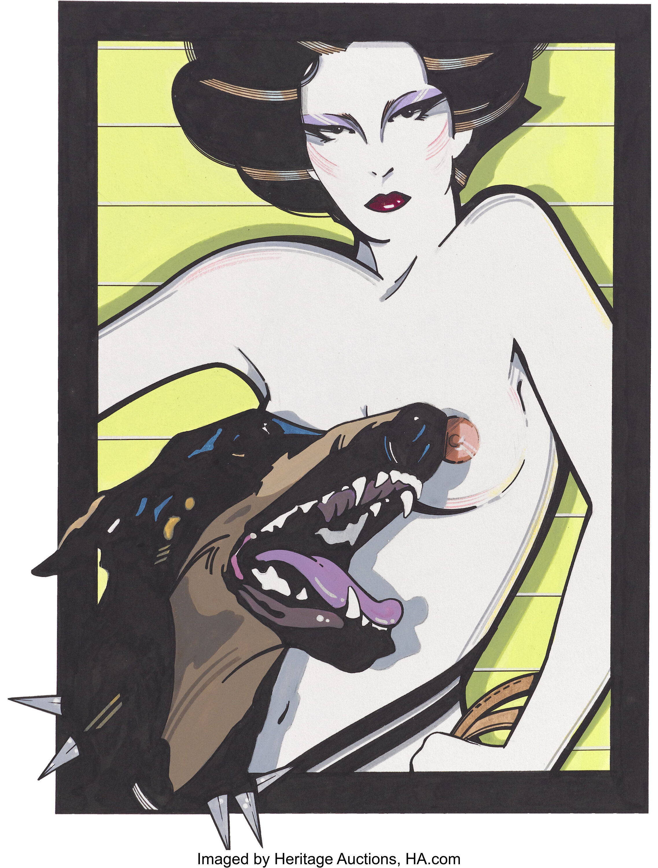 Snake Tattoo Playboy Advisor Final June 1977 by Patrick Nagel. For Sale!,  in SwimmersGirl Art's . FOR SALE A selection Pinup /Comic Original  Paintings, Illustrations and Drawings (.$10000 +) Higher end art.