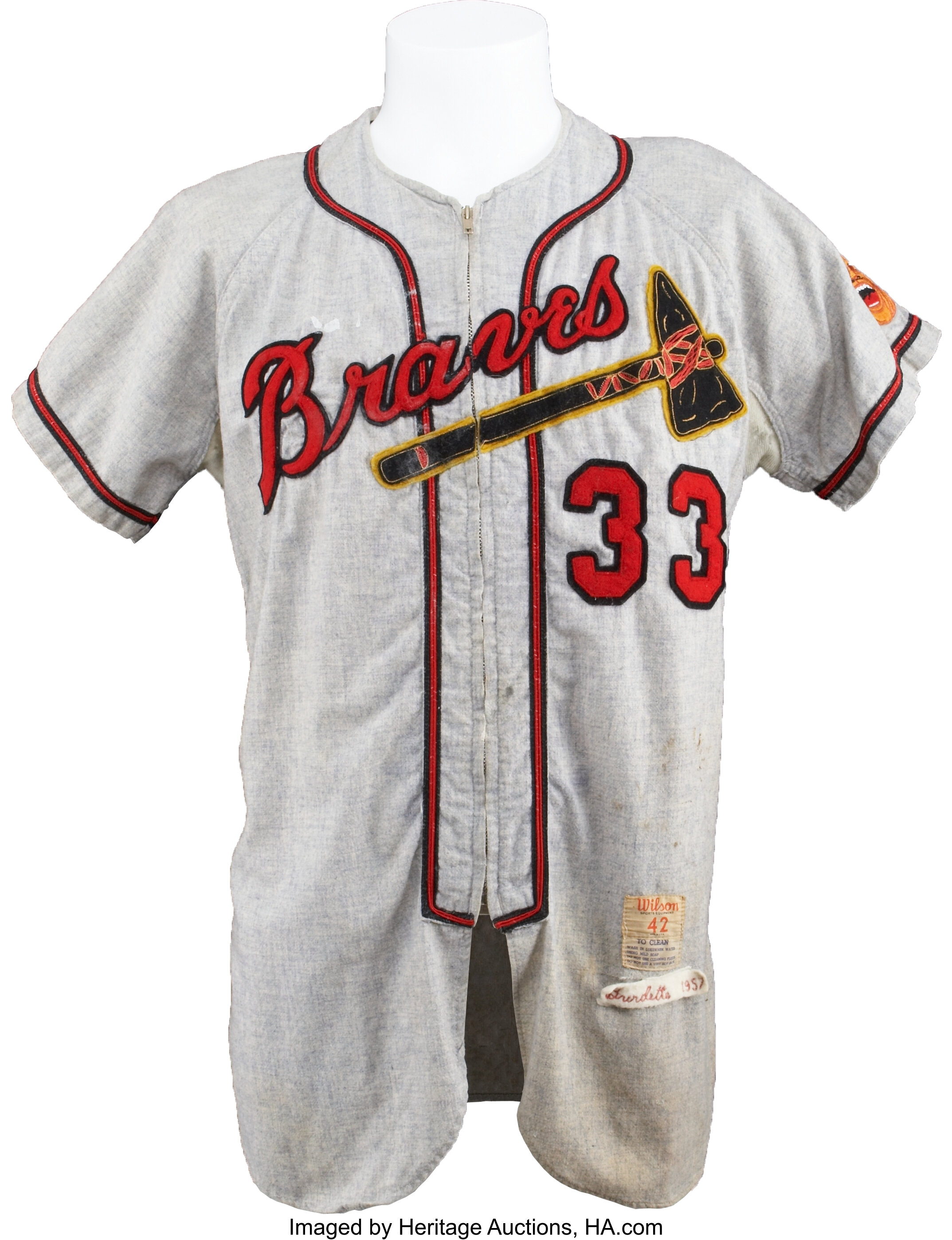 WARREN SPAHN  Milwaukee Braves 1957 Home Majestic Throwback Baseball Jersey