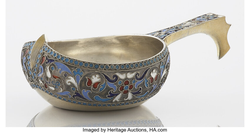 Sold at Auction: Russian Enamel Silver Gilt Kovsh