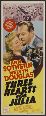 Three Hearts for Julia (MGM, 1943). Insert (14" X 36"). Comedy. Starring Ann Sothern, Melvyn Douglas, Lee Bowm...