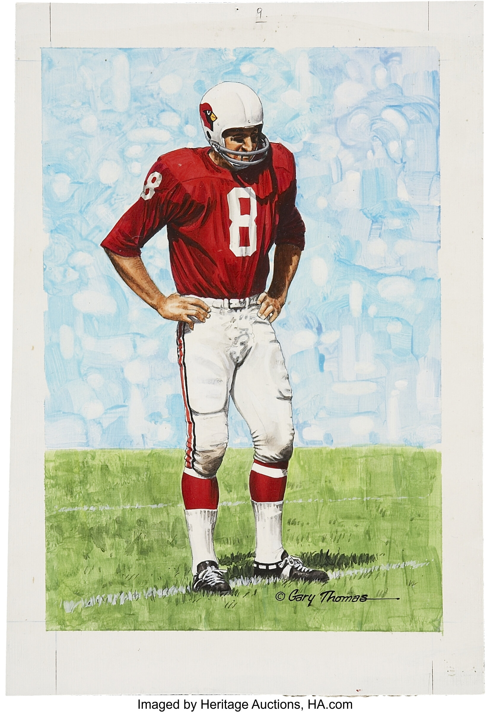 Larry Wilson Original Artwork for 'Goal Line Art.' Football