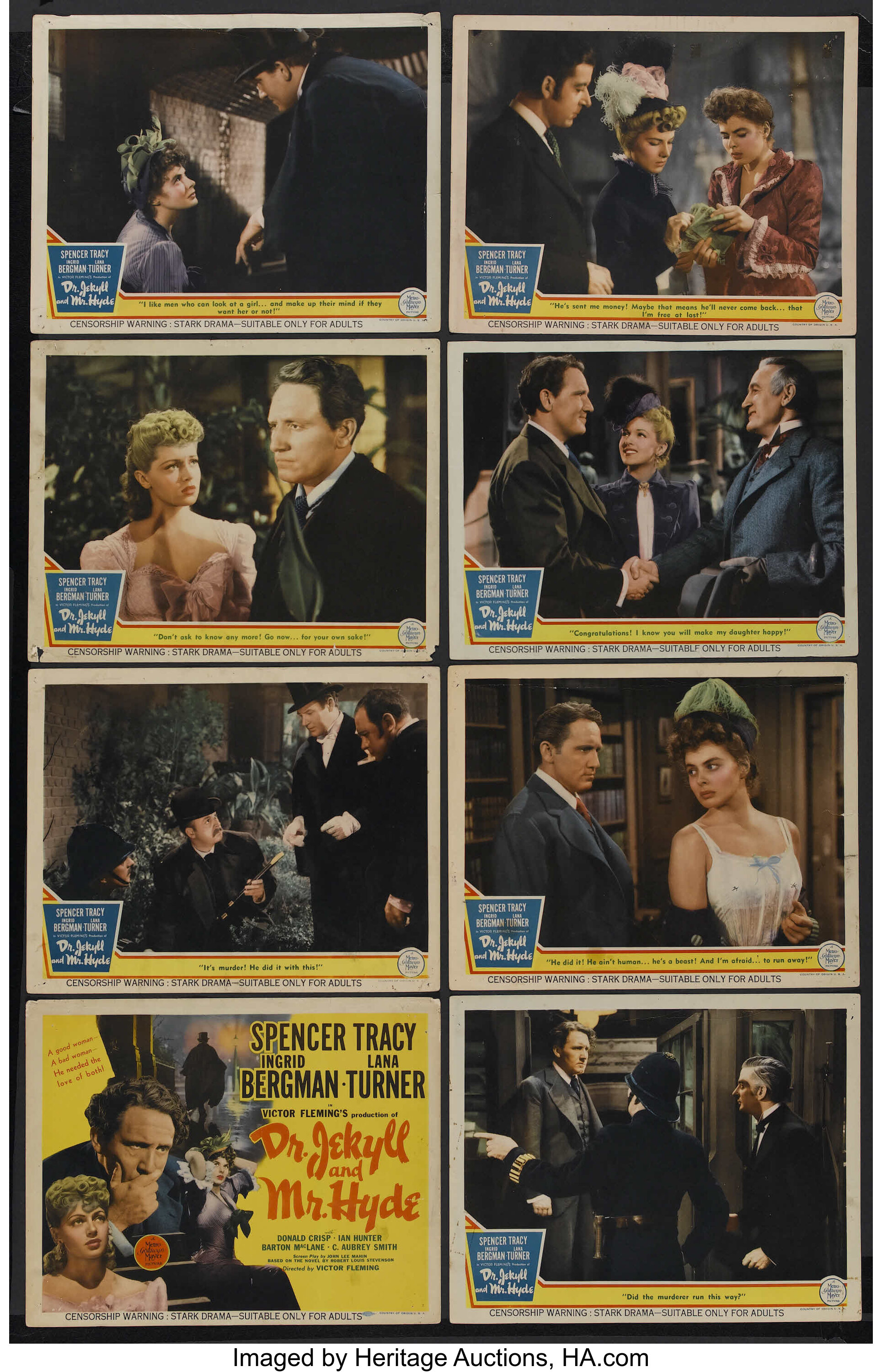 Dr. Jekyll And Mr. Hyde (mgm, 1941). Lobby Card Set Of 8 (11