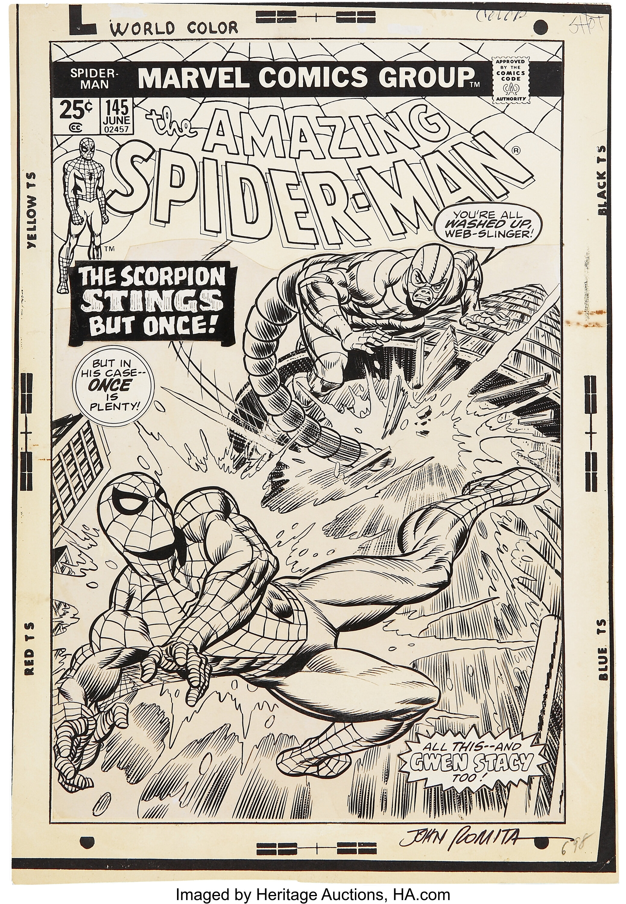 Gil Kane and John Romita Sr. Amazing Spider-Man #145 Cover Original ...