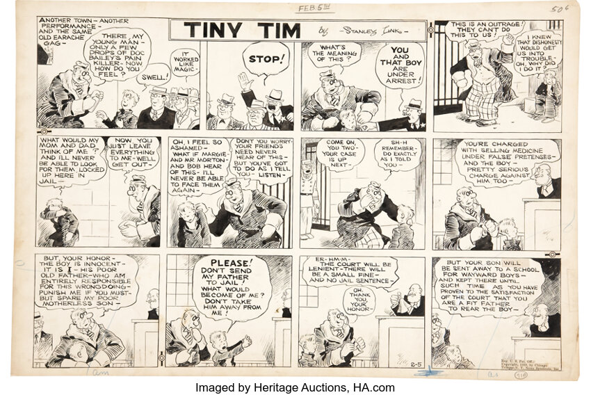 Stanley Link - Tiny Tim Sunday Comic Strip Original Art, Group of