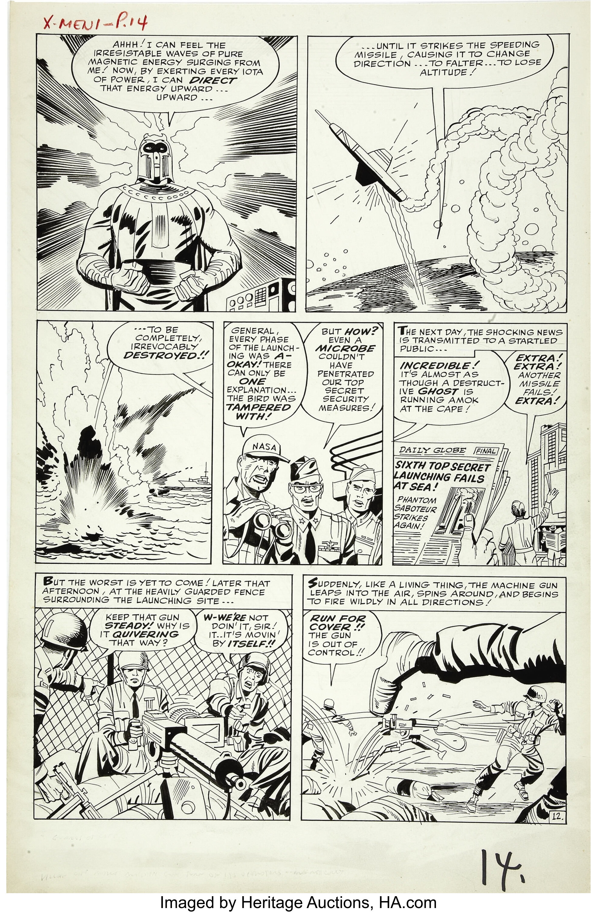 Jack Kirby and Paul Reinman X-Men #1 Magneto page 12 Original Art | Lot ...