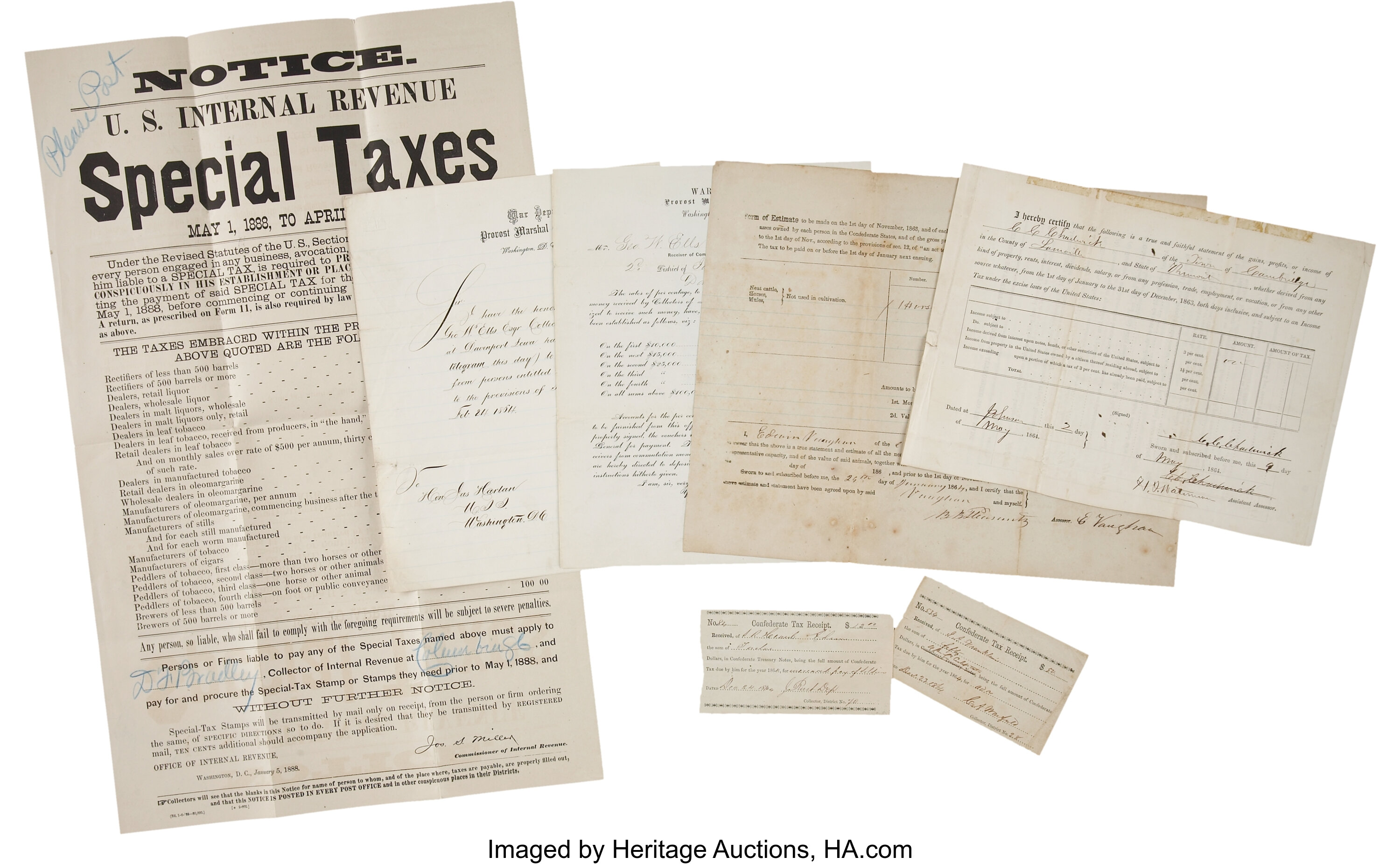 [Civil War Tax Archive] Three Confederate Tax Receipts and Three | Lot