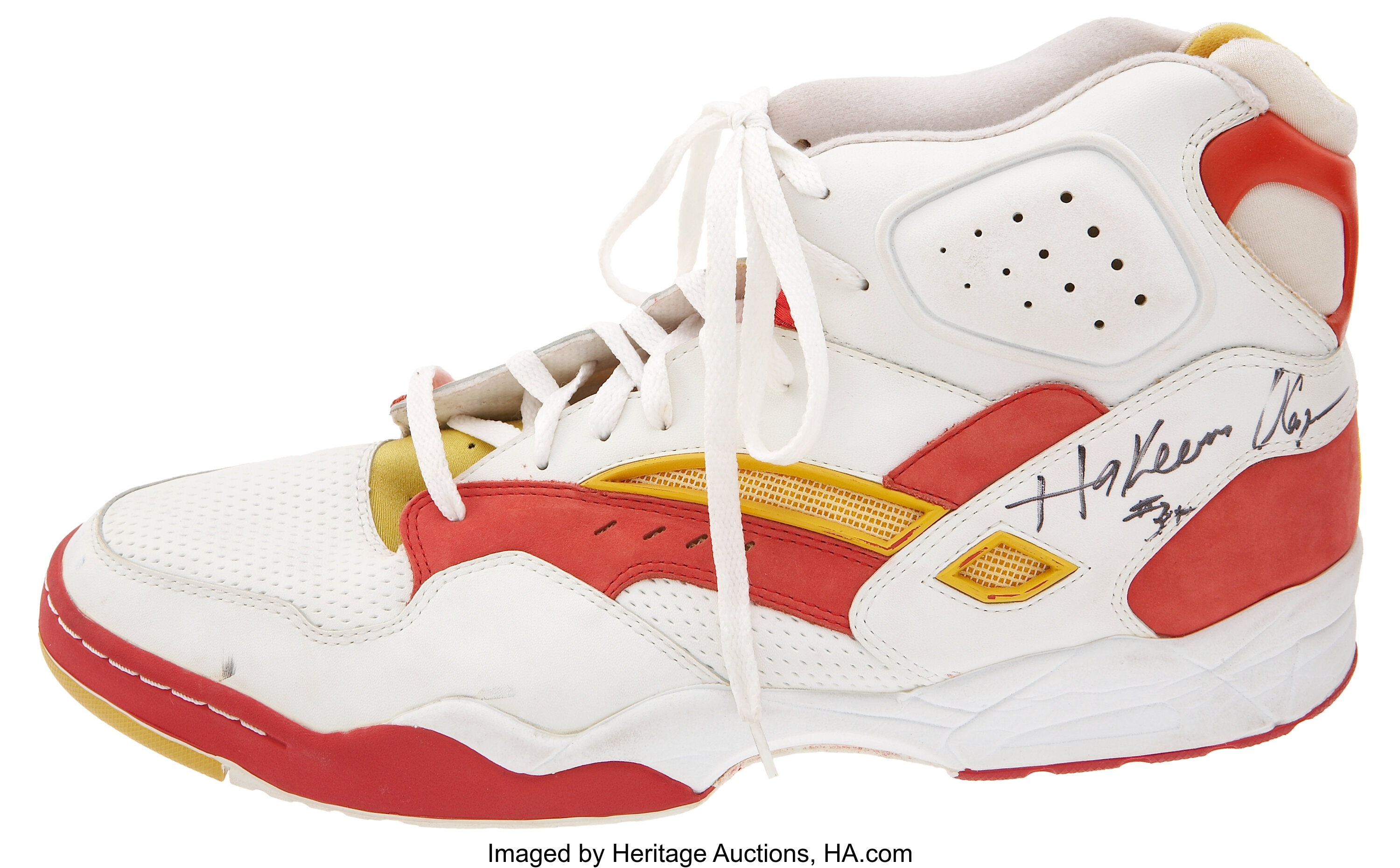 Circa 1990's Hakeem Olajuwon Game Worn, Signed Shoes