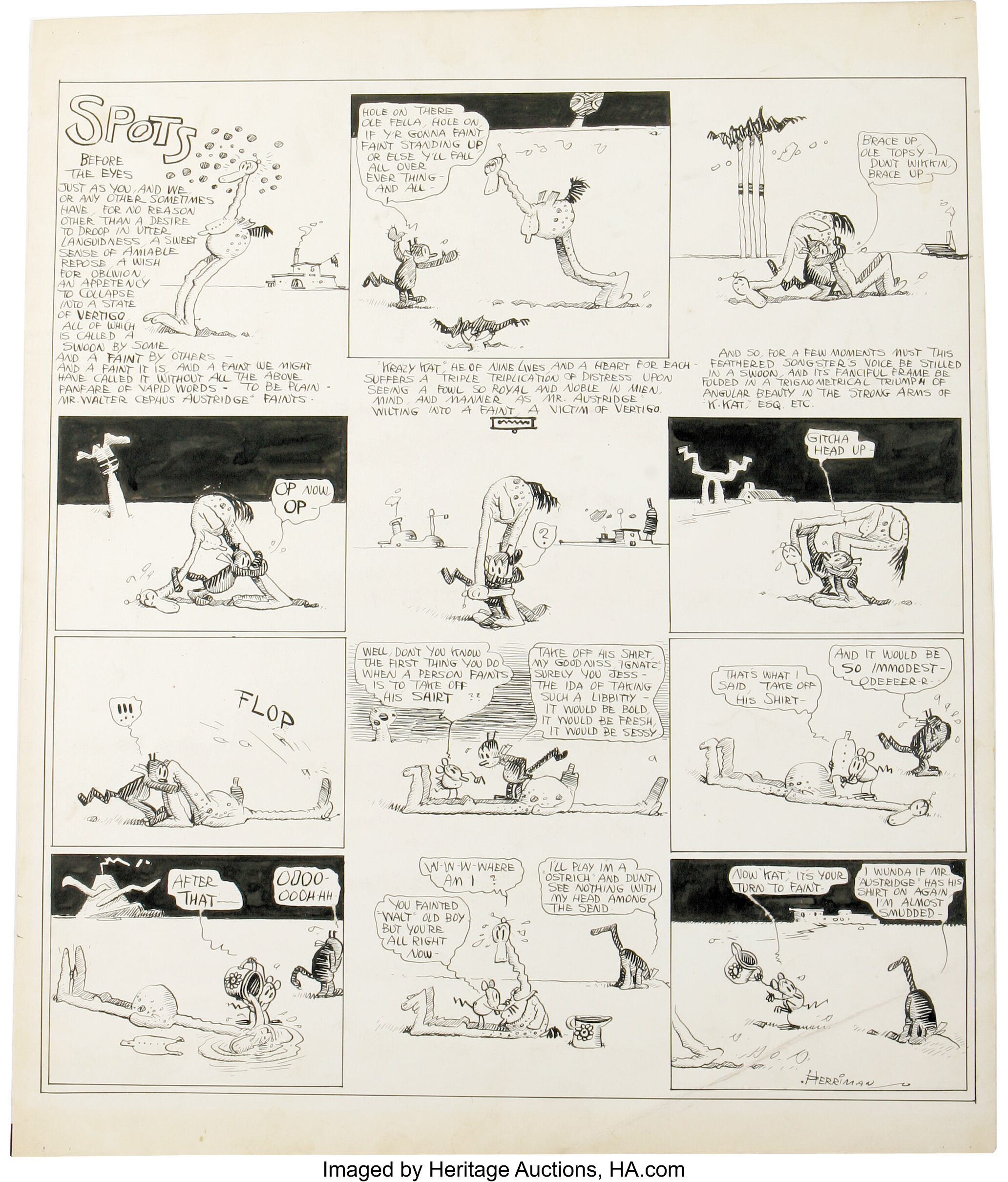 George Herriman Krazy Kat Sunday Comic Strip Original Art Dated Lot Heritage Auctions