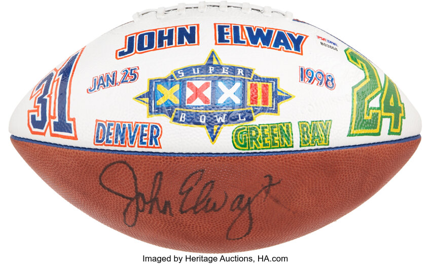 Sold at Auction: John Elway Hand Signed Football and Case