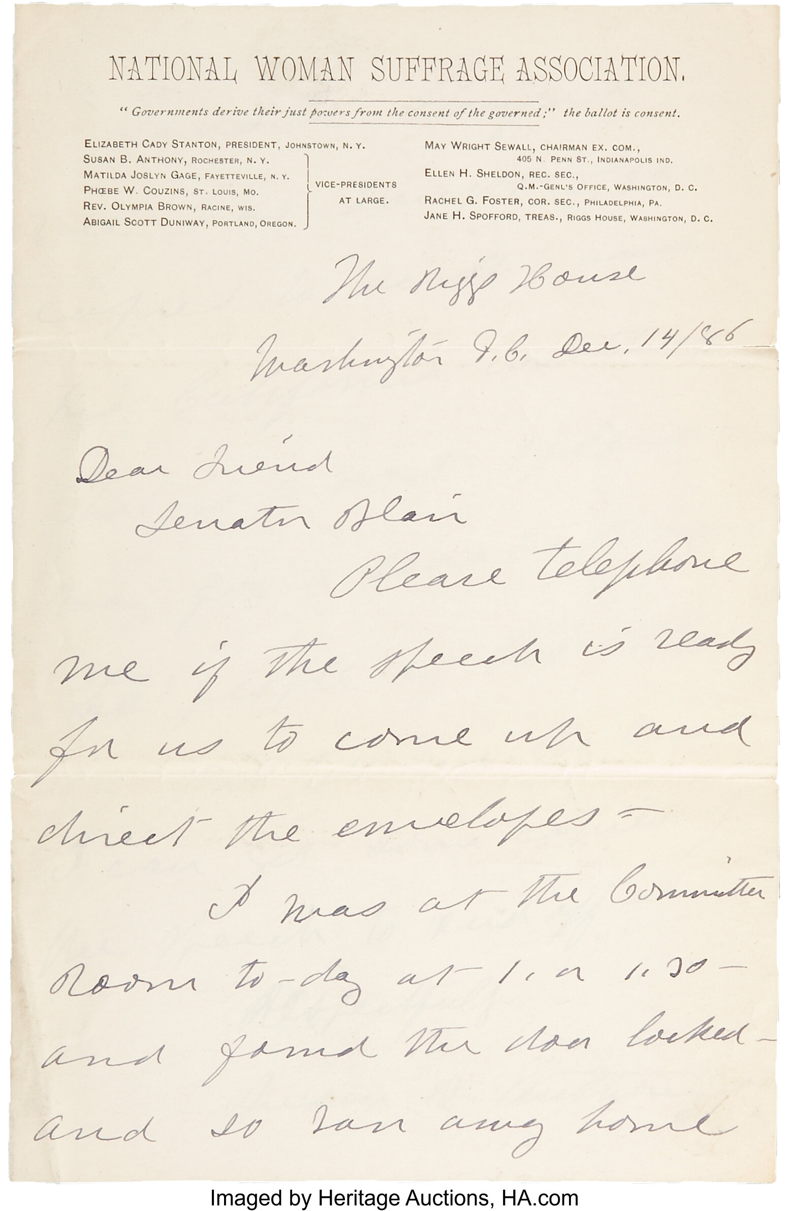 Woman S Suffrage Susan B Anthony Autograph Letter Signed Lot Heritage Auctions